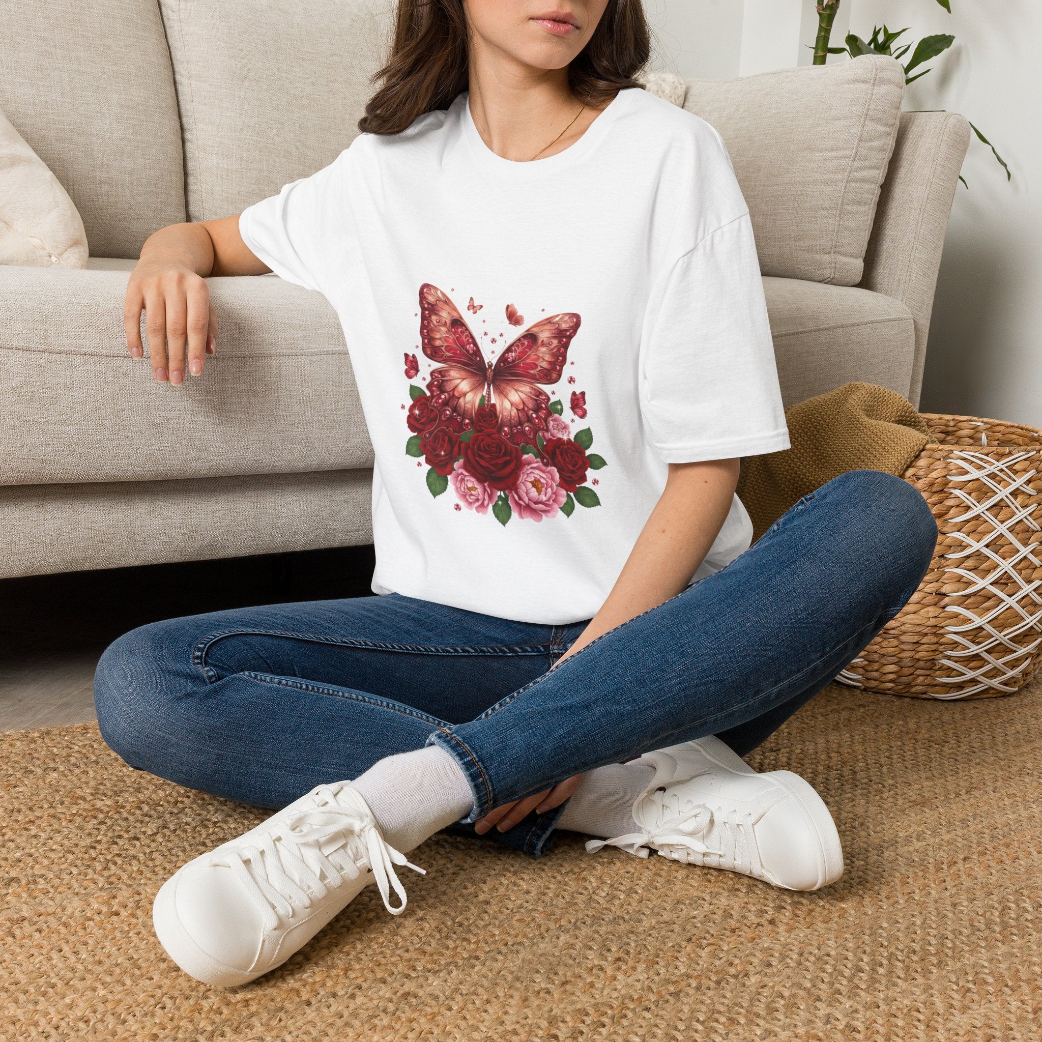 Women's Butterfly Rose T-Shirt — Vintage Floral Graphic Tee