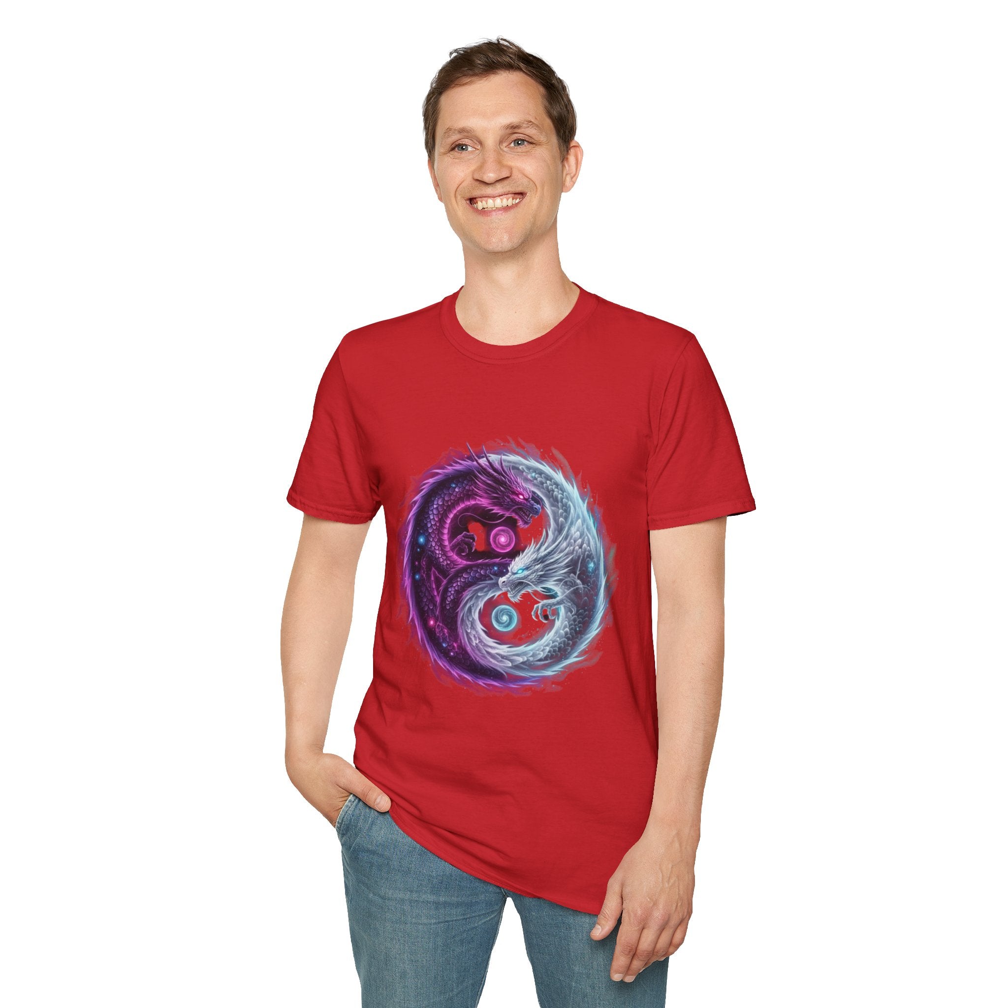 Yin Yang Dragon T-Shirt — Cosmic Fantasy Graphic Tee for Men