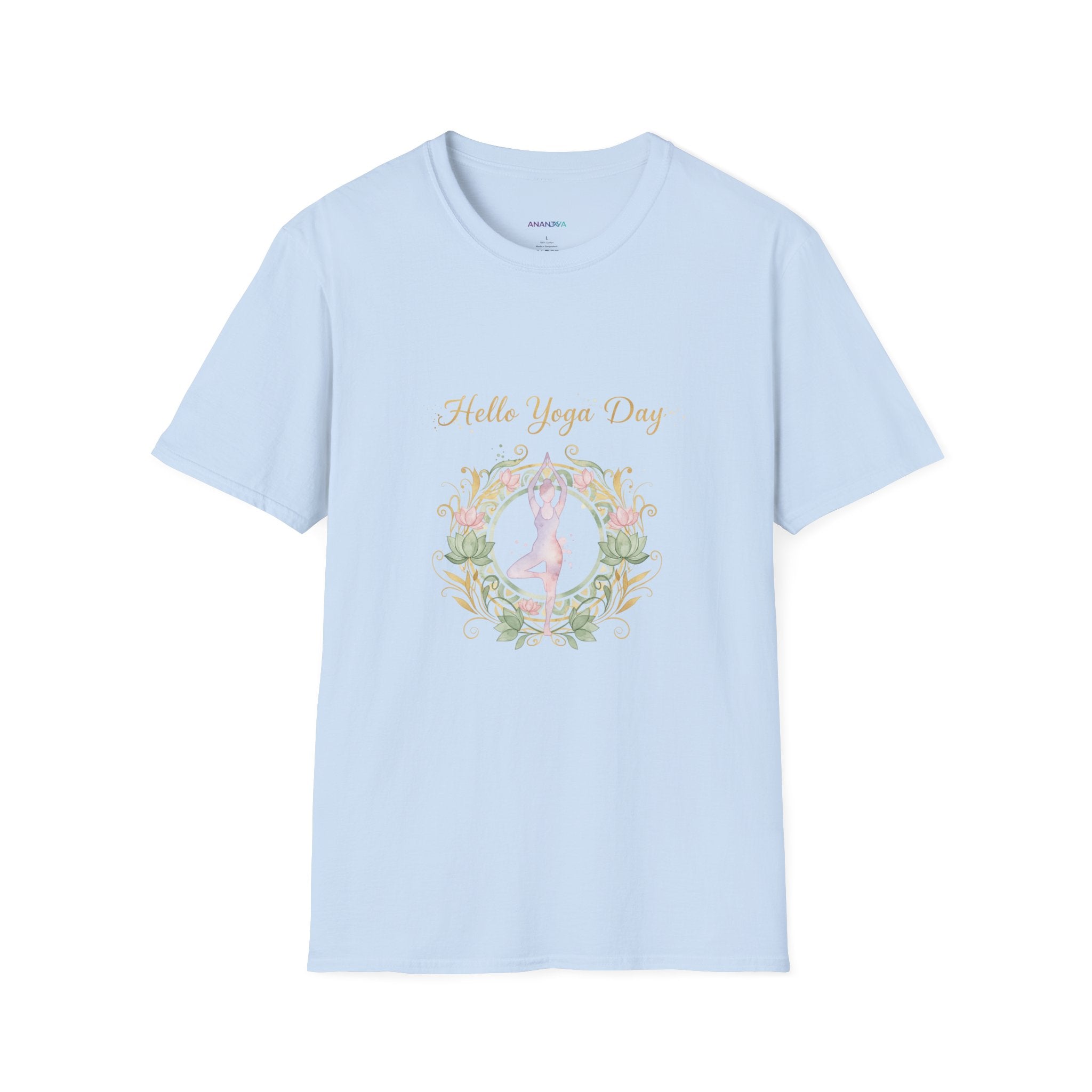 Yoga Day Floral T-Shirt — 'Hello Yoga Day' Pastel Mandala Tee