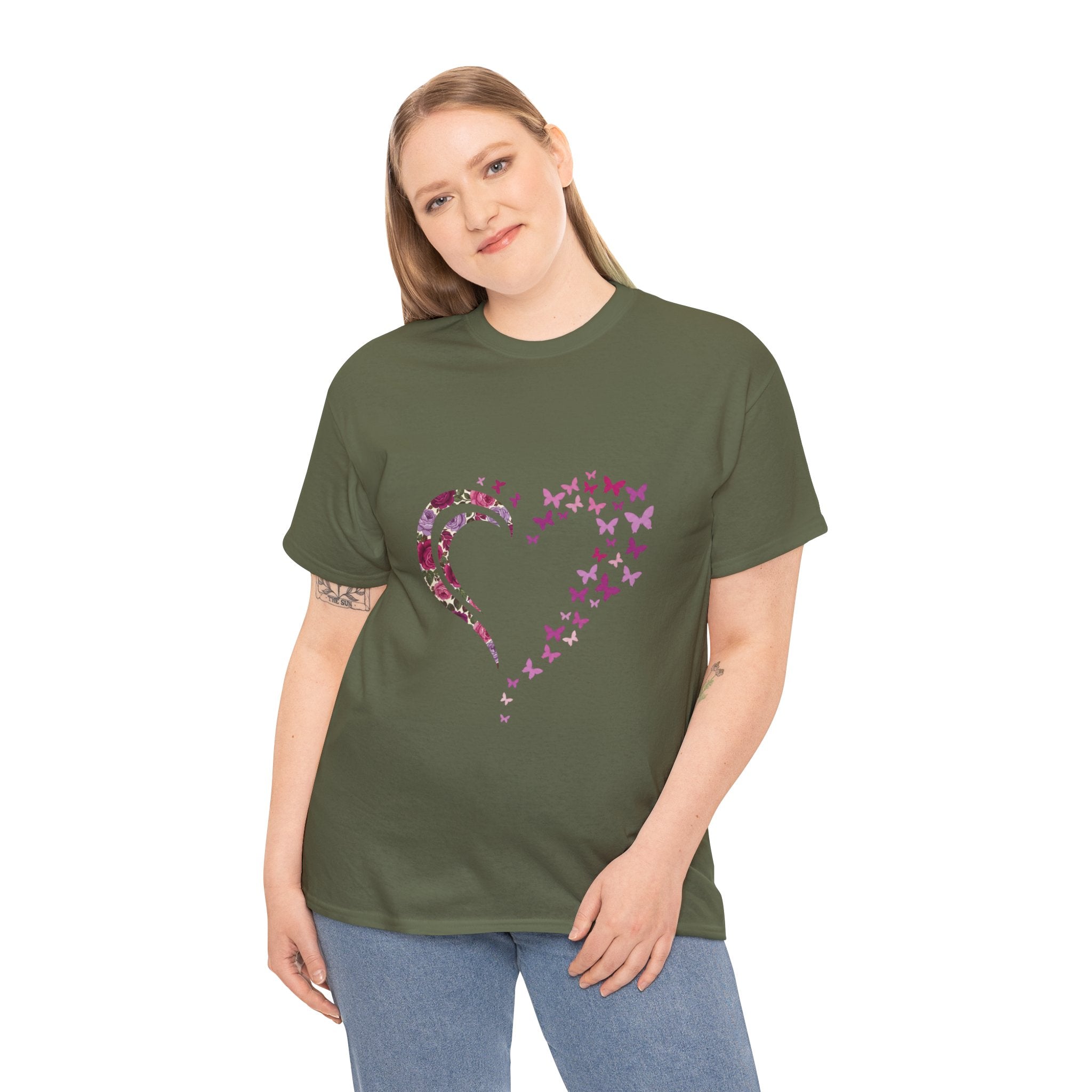 Butterfly Heart Tee — Women's Floral Heart Graphic T-Shirt