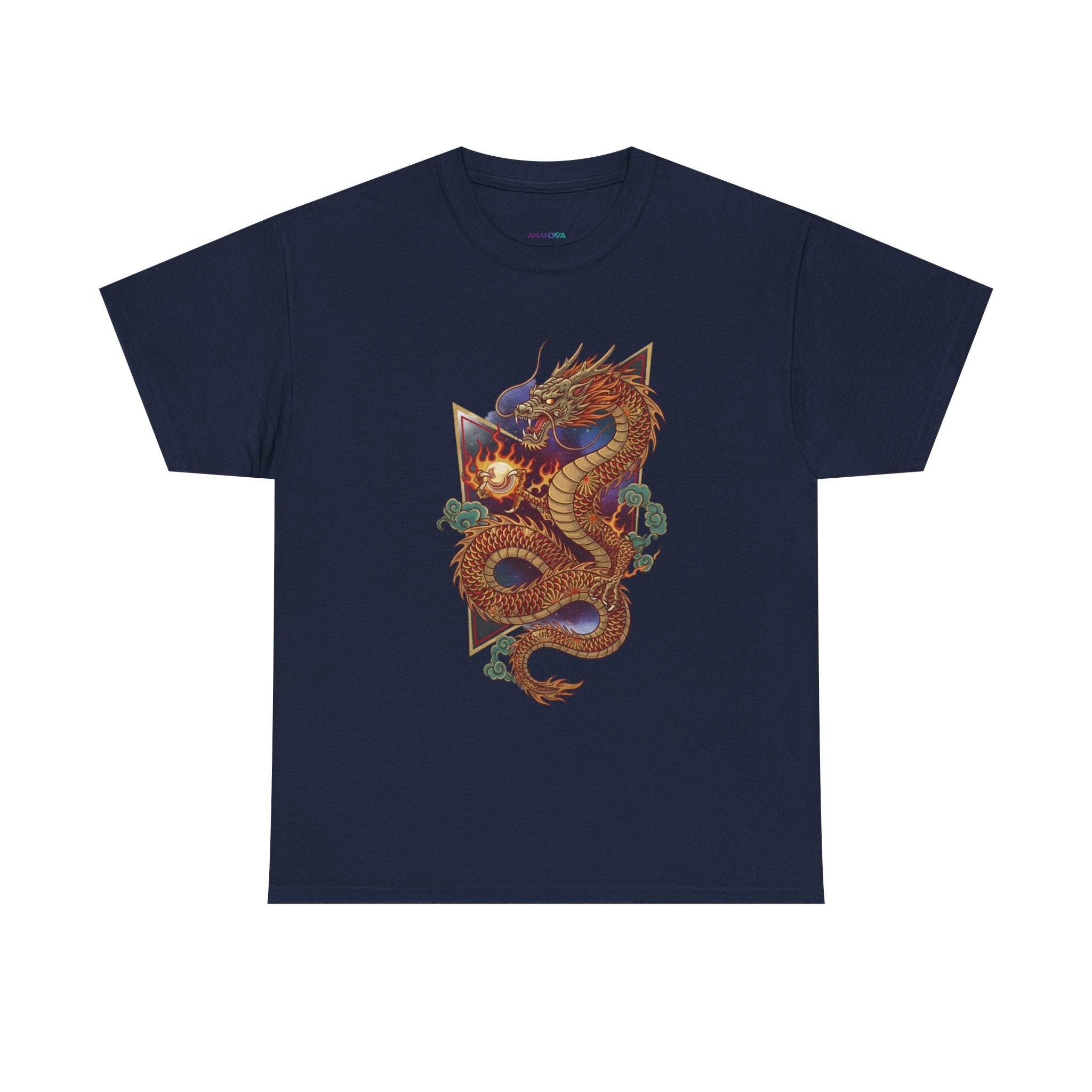 Dragon Graphic Men's T-Shirt — DTG Printed Vintage Gold Oriental Cotton Tee