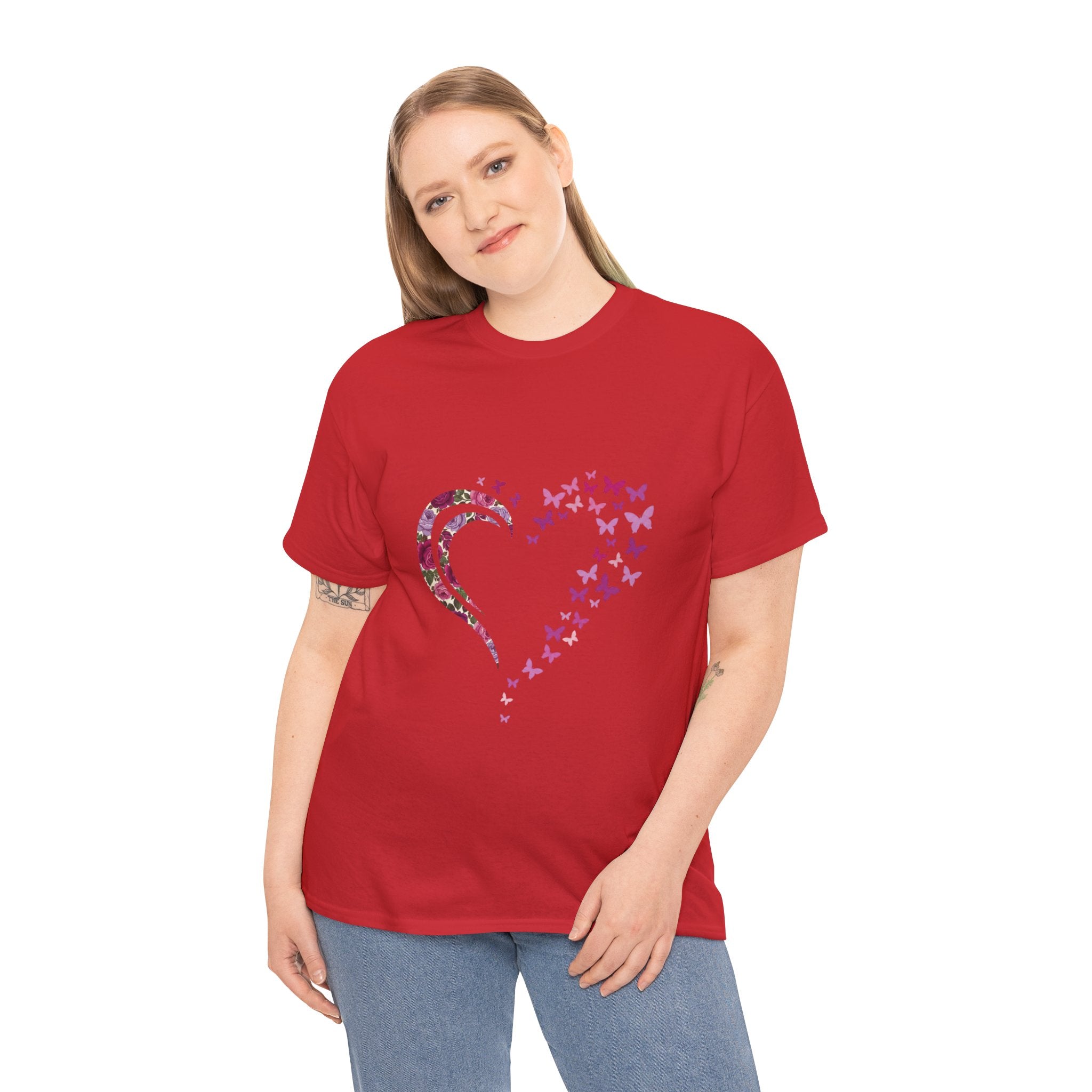 Butterfly Heart Tee — Women's Floral Heart Graphic T-Shirt
