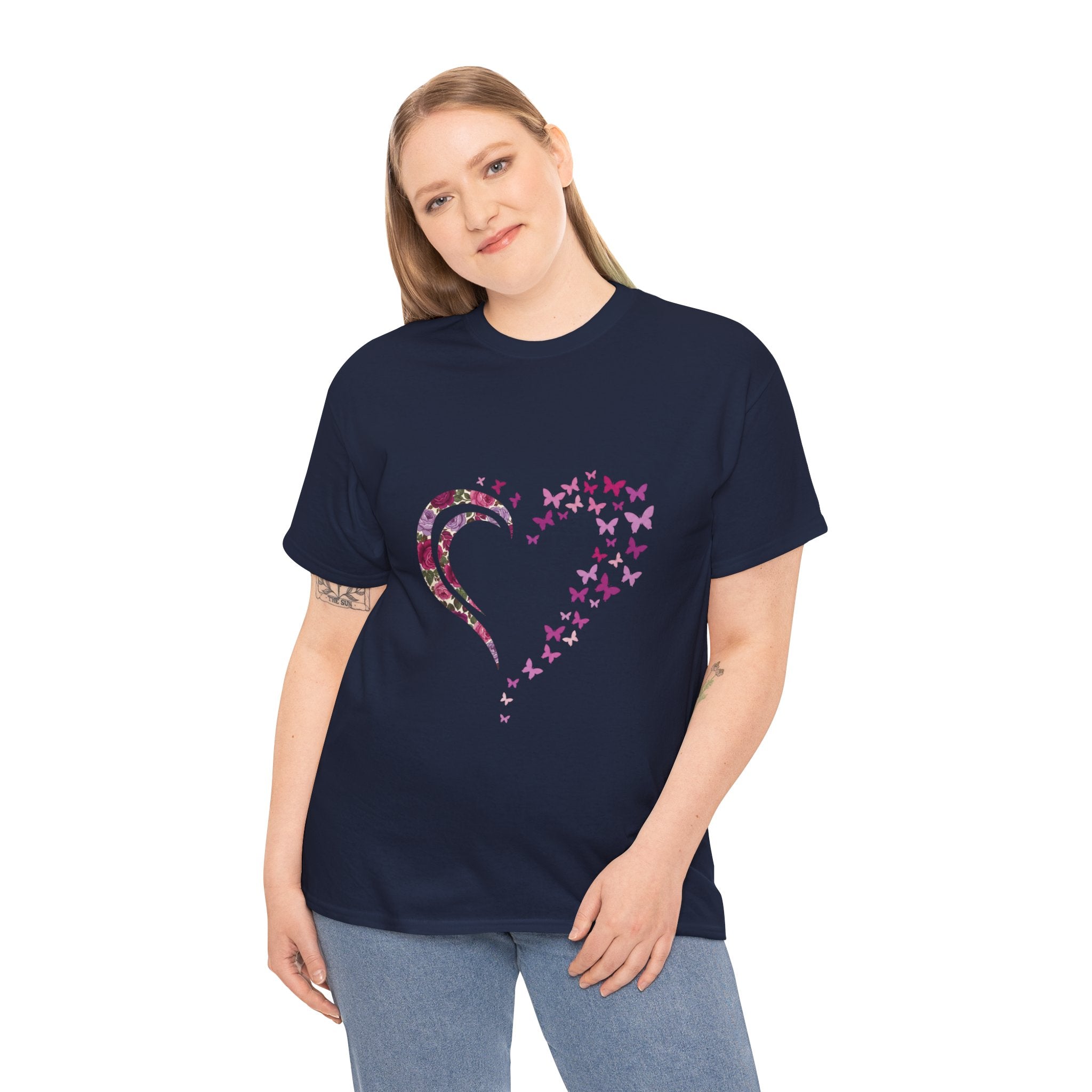 Butterfly Heart Tee — Women's Floral Heart Graphic T-Shirt