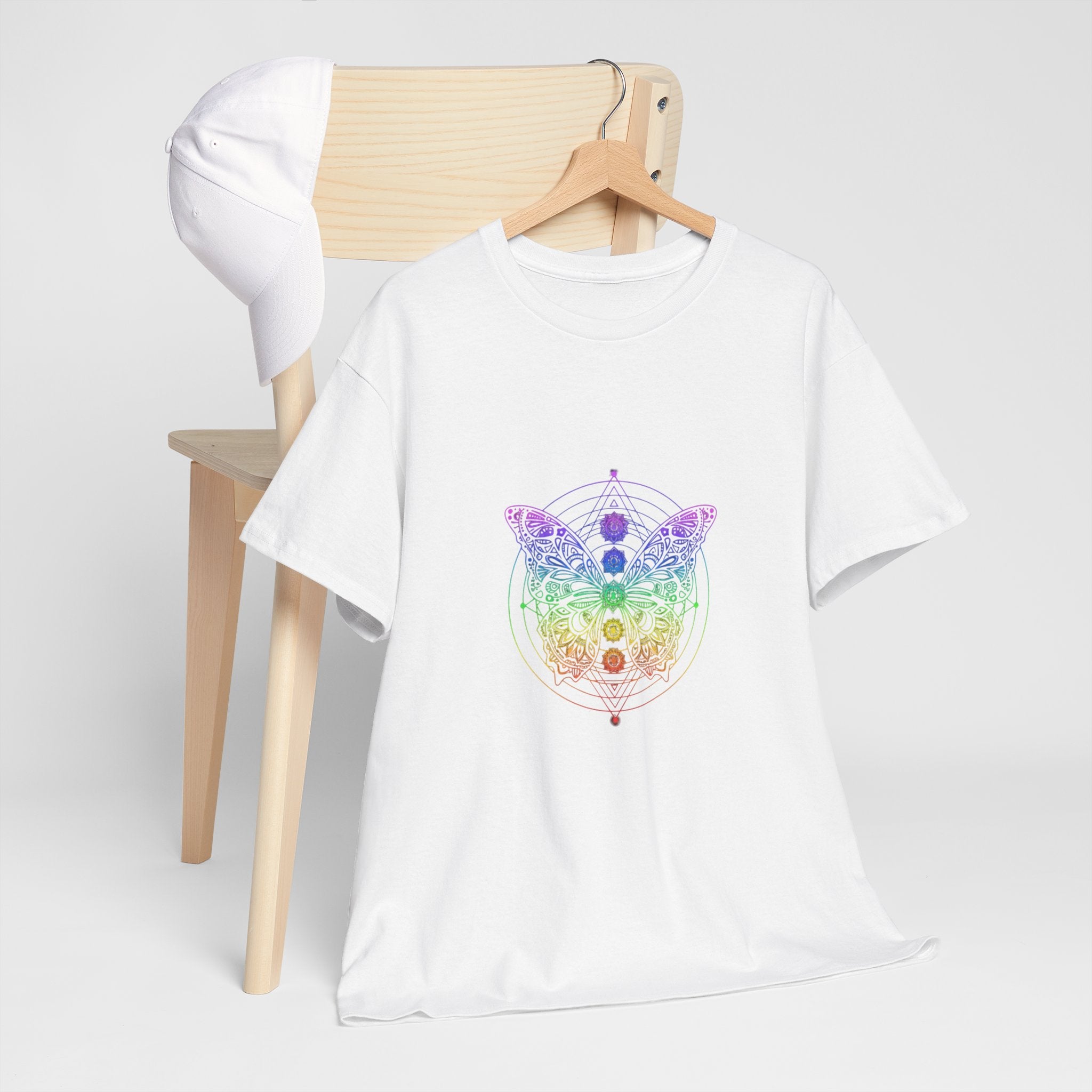 Chakra Butterfly T-Shirt — Women's Rainbow Spiritual Graphic Tee