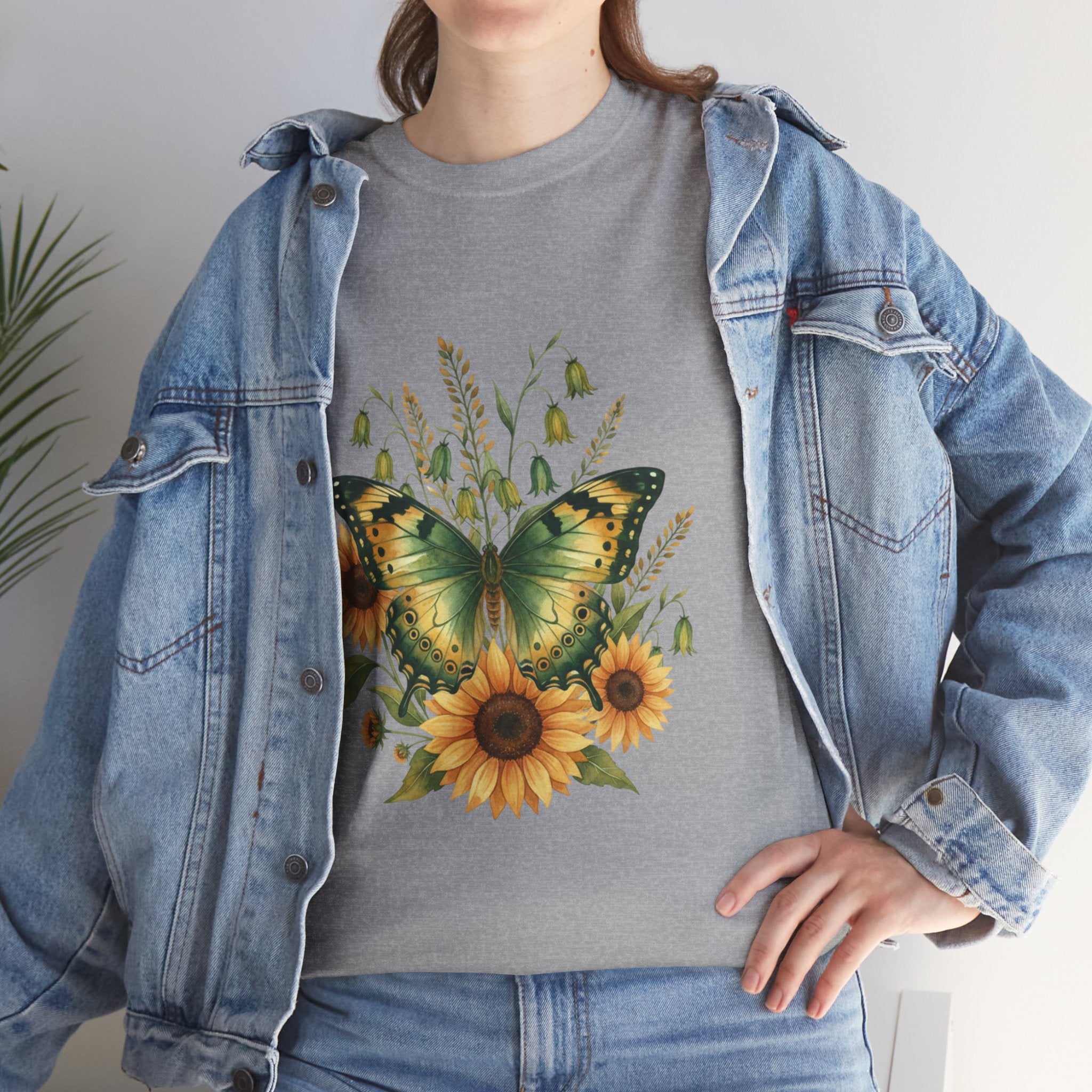 Butterfly & Sunflower Tee — Women's Nature Floral Graphic T-Shirt