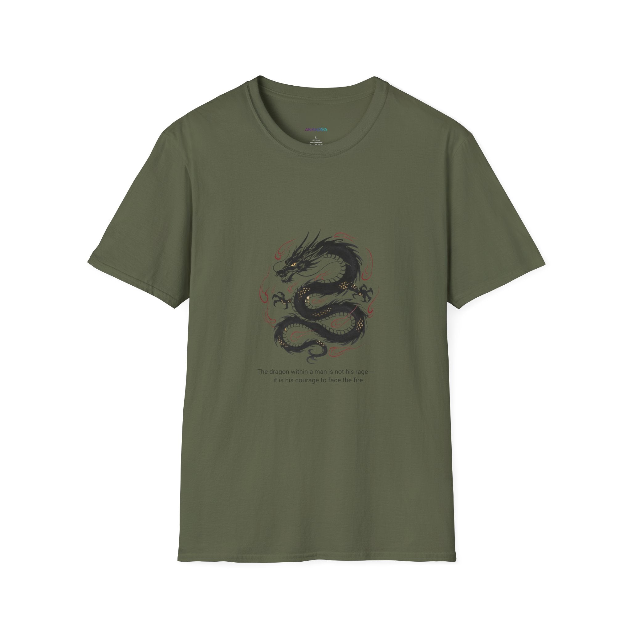 Men's Graphic Tee — Black Eastern Dragon Illustration with Inspirational Quote