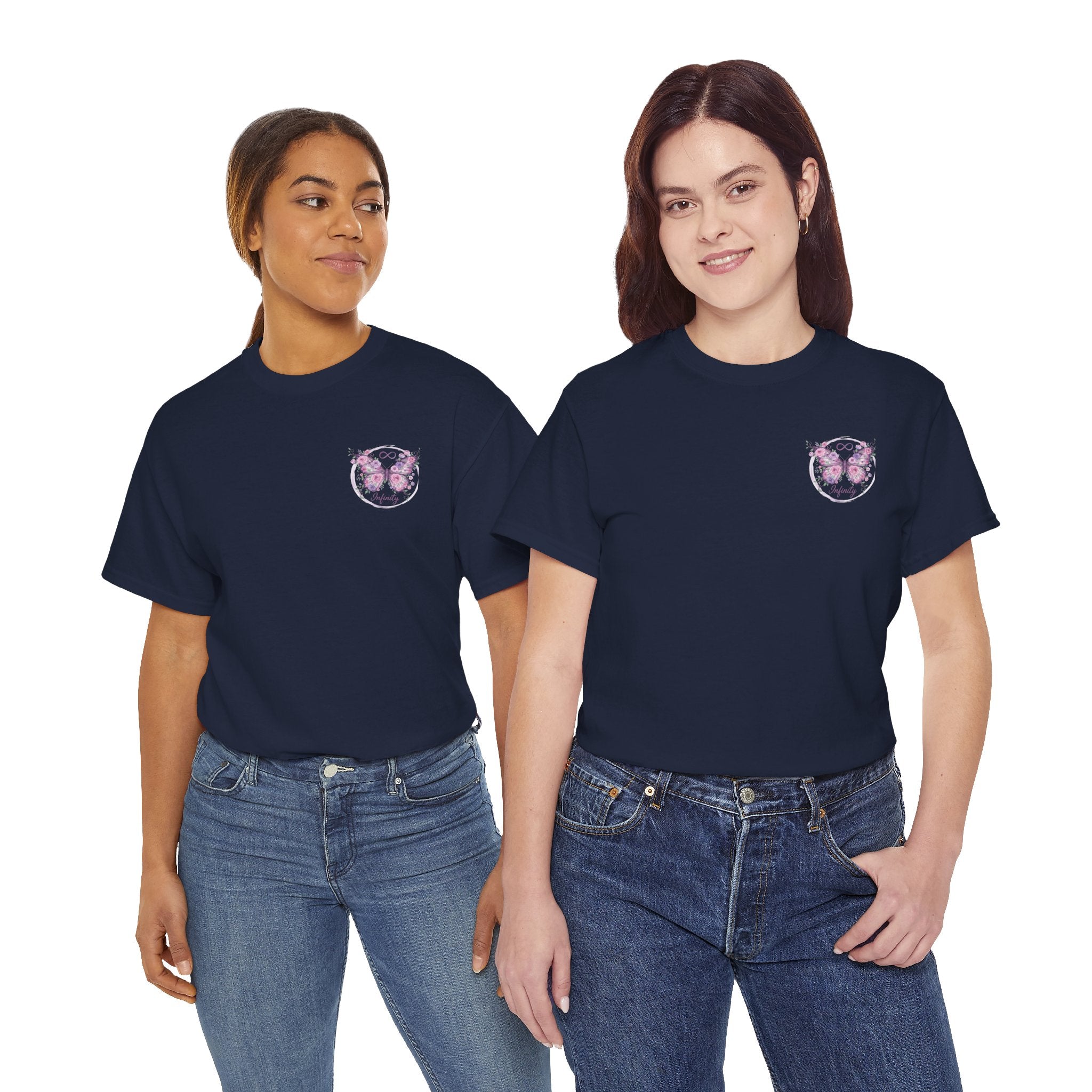 Butterfly Heart Tee — Women's Floral Chest Graphic T-Shirt