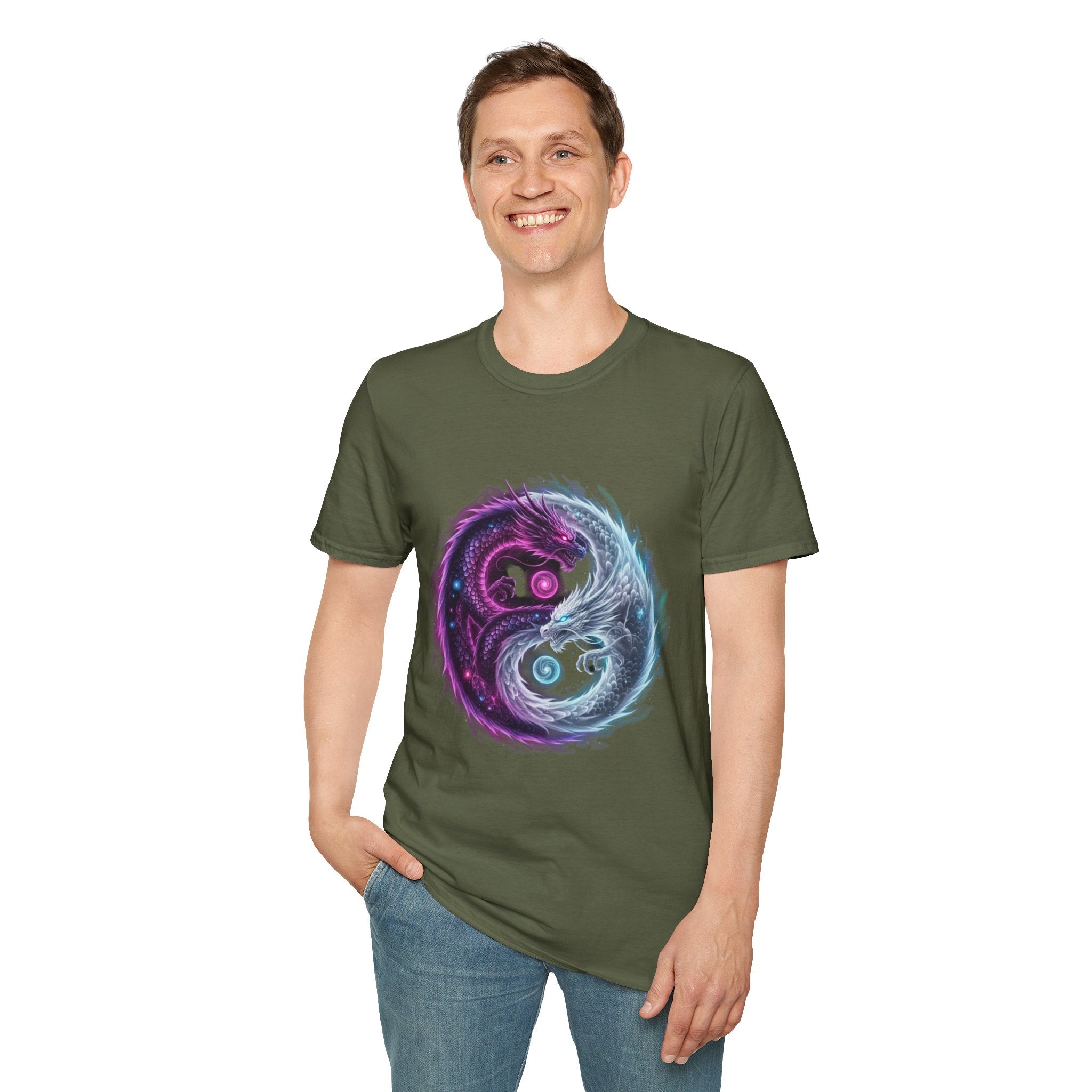 Yin Yang Dragon T-Shirt — Cosmic Fantasy Graphic Tee for Men