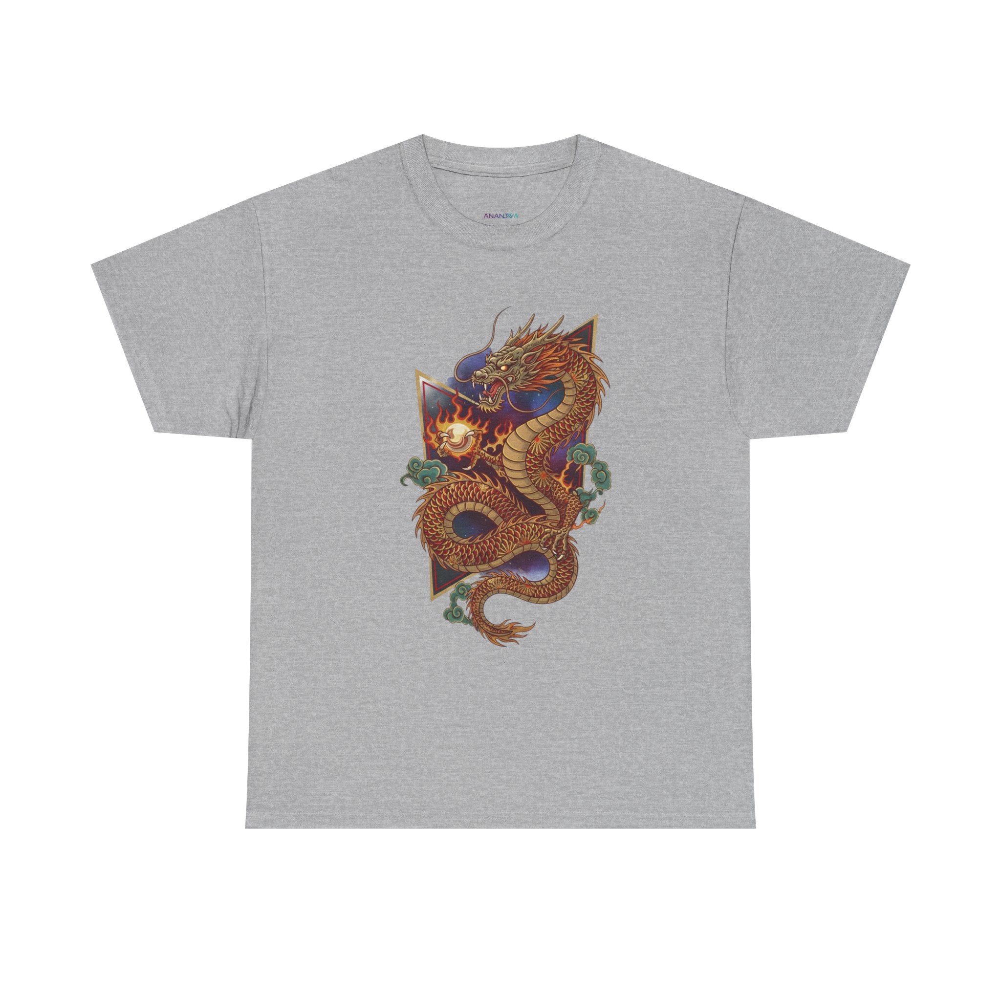 Dragon Graphic Men's T-Shirt — DTG Printed Vintage Gold Oriental Cotton Tee