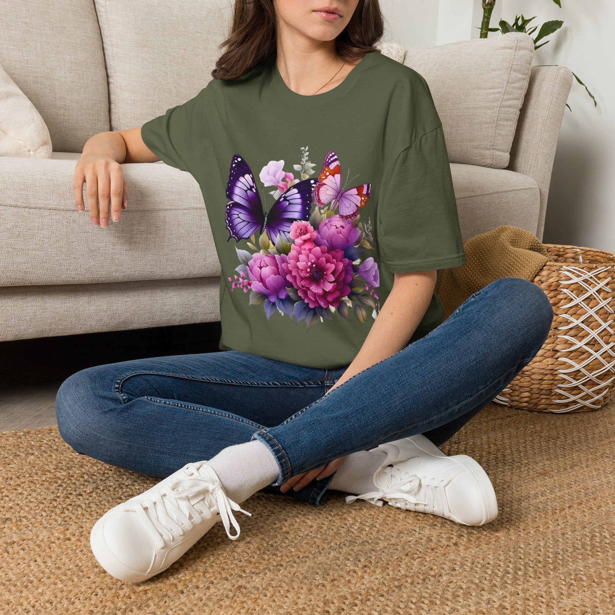 Butterfly Bouquet Women's T-Shirt — Purple Floral Graphic Tee