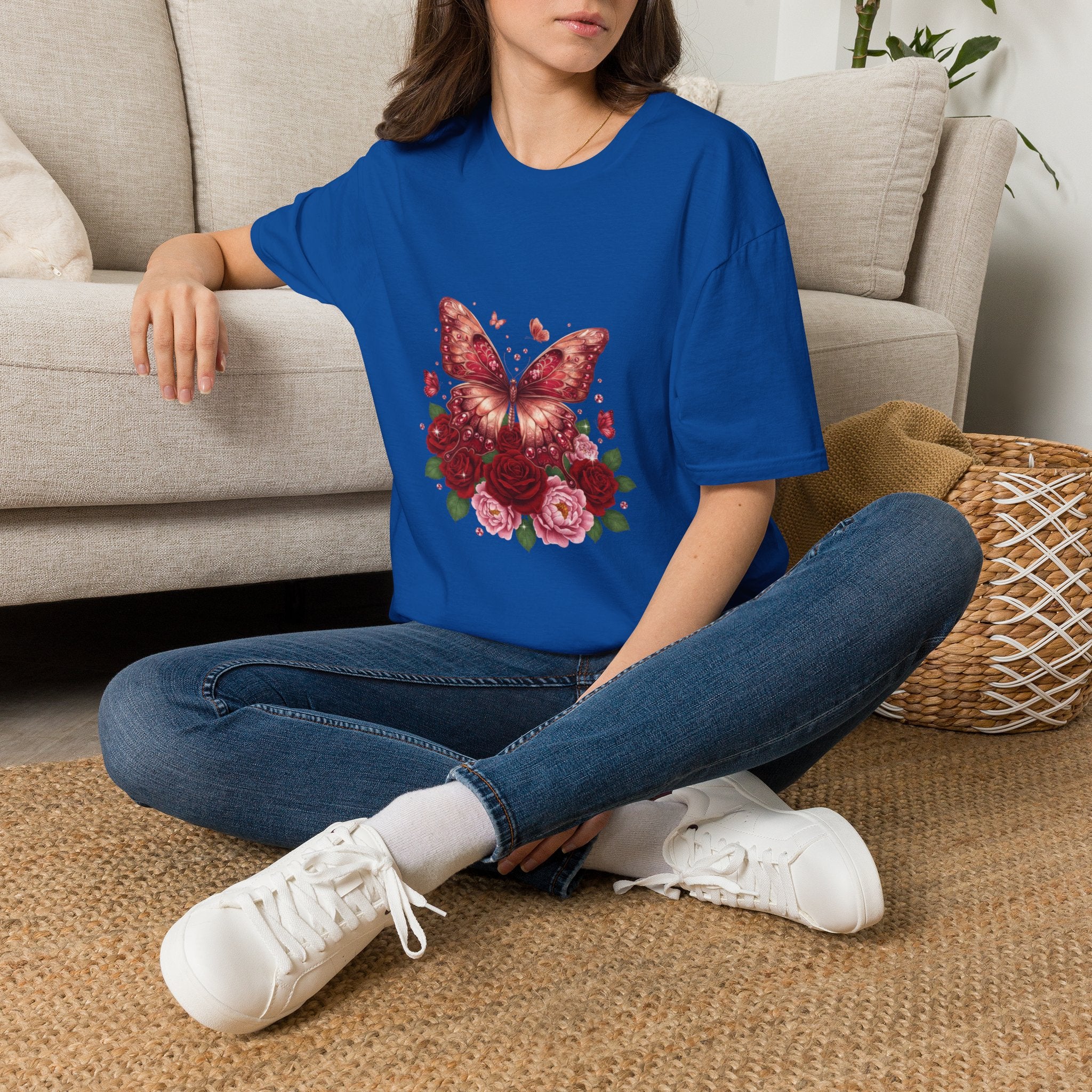 Women's Butterfly Rose T-Shirt — Vintage Floral Graphic Tee