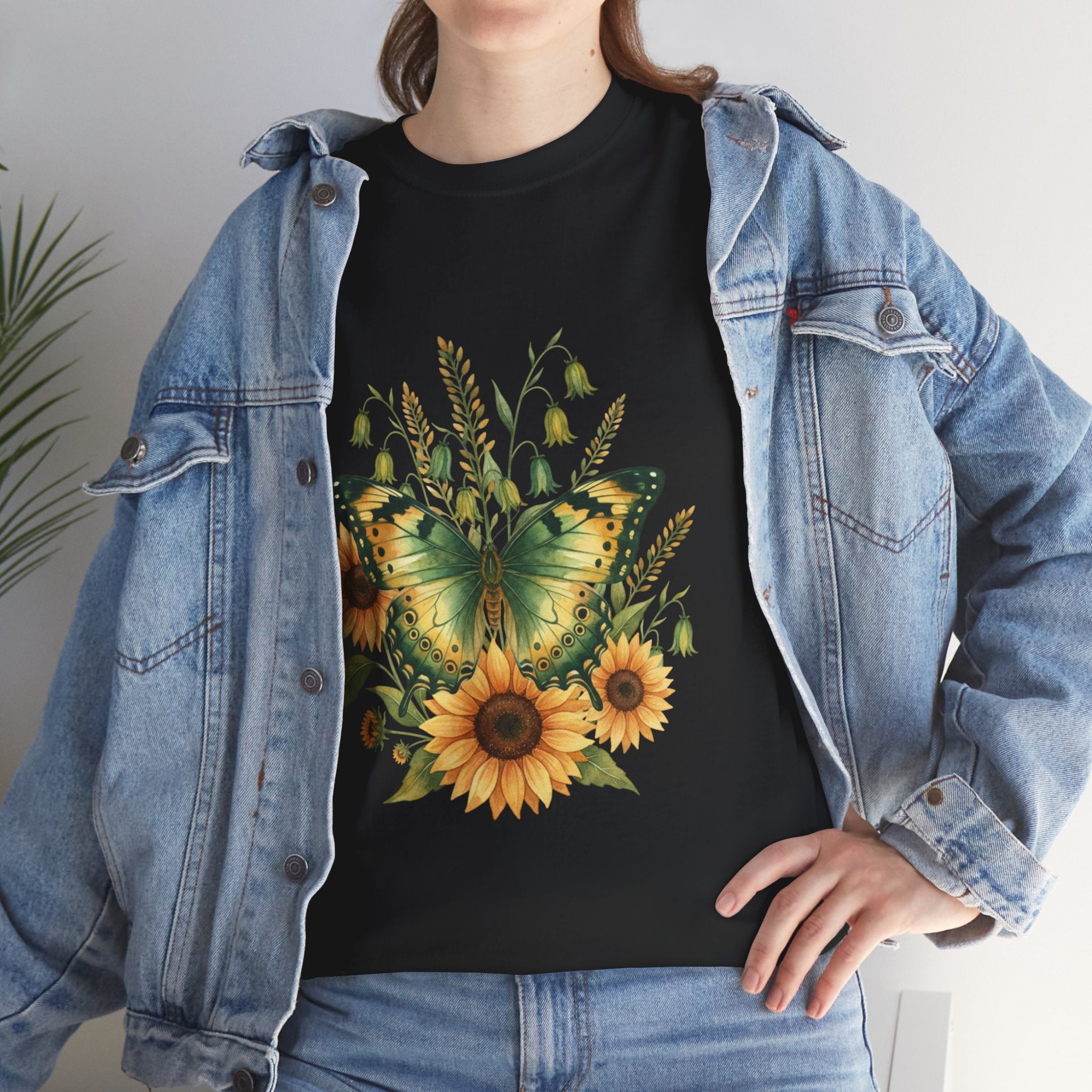 Butterfly & Sunflower Tee — Women's Nature Floral Graphic T-Shirt