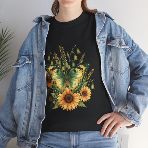 Butterfly & Sunflower Tee — Women's Nature Floral Graphic T-Shirt