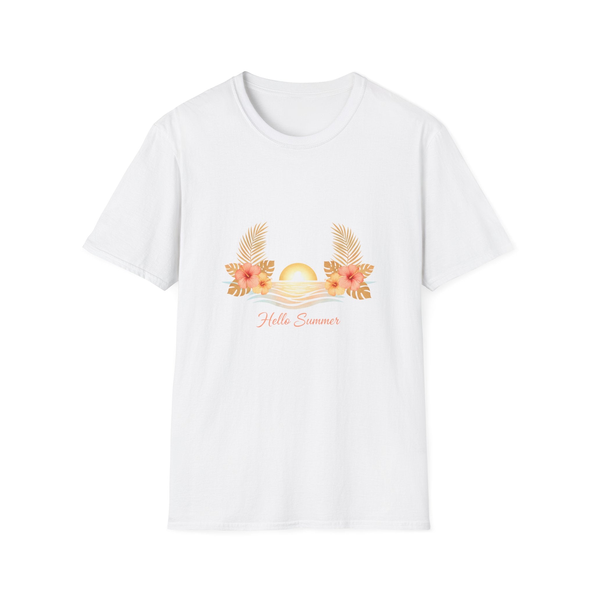 'Hello Summer' Floral Sunset T-Shirt — Beach Graphic Tee