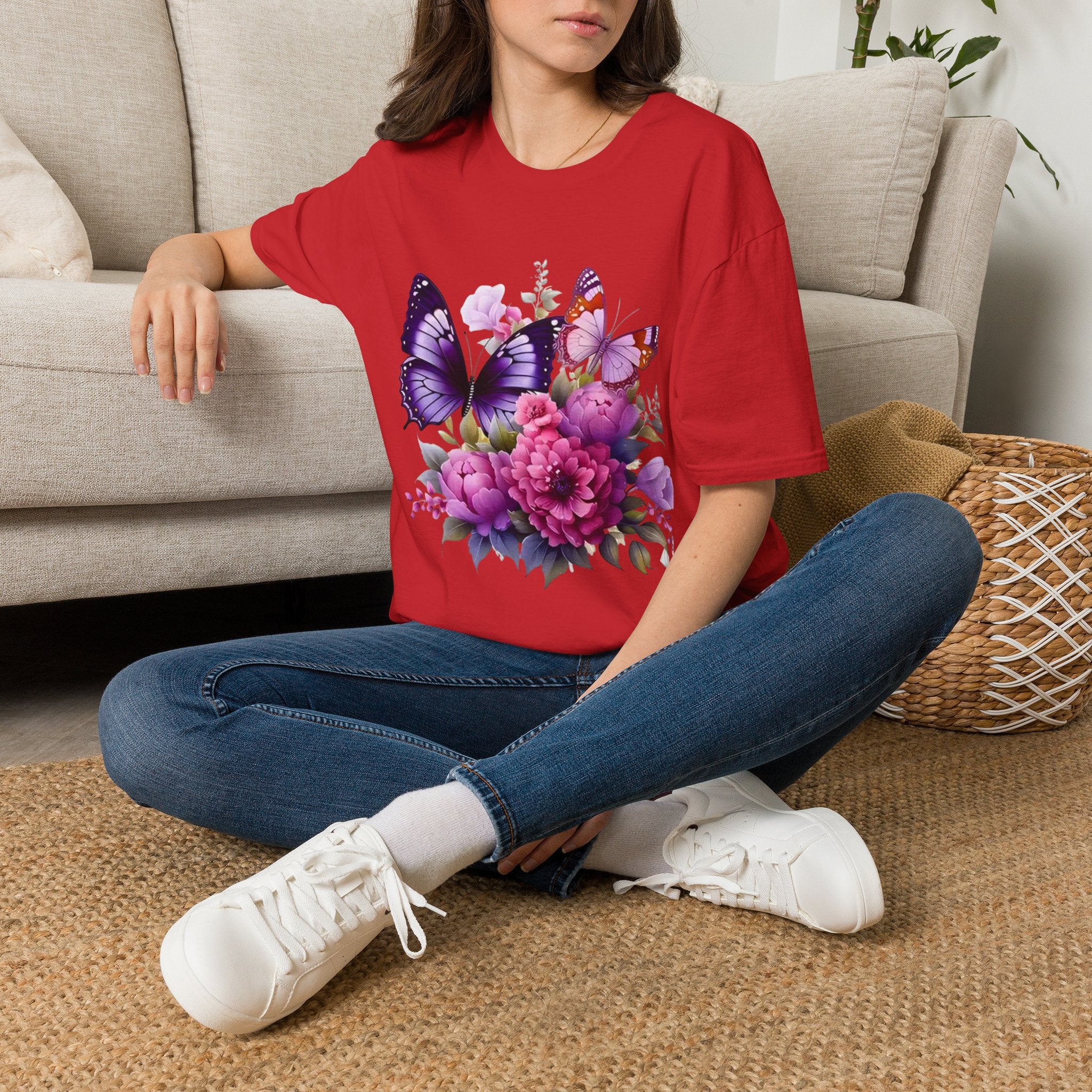 Butterfly Bouquet Women's T-Shirt — Purple Floral Graphic Tee
