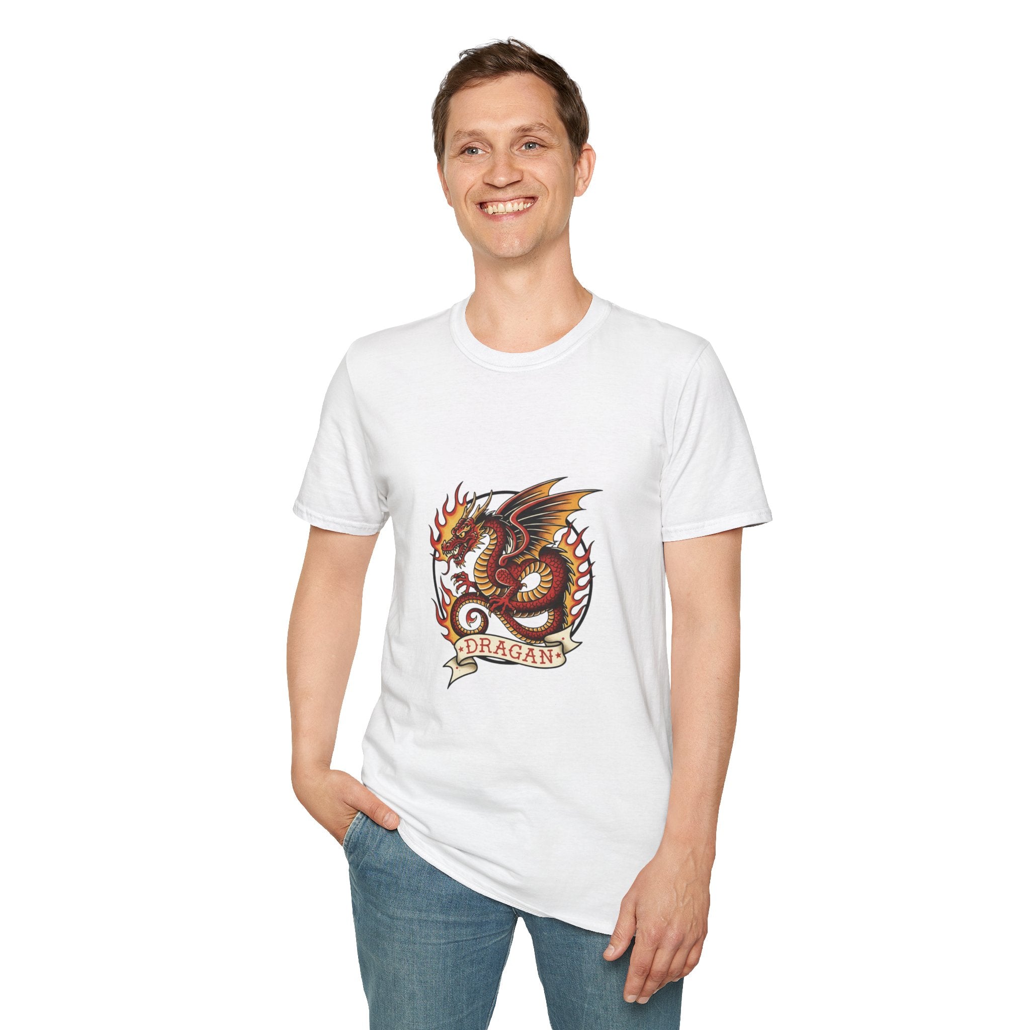 Fiery Dragon Men's T-Shirt — Mythical Creature Graphic Tee