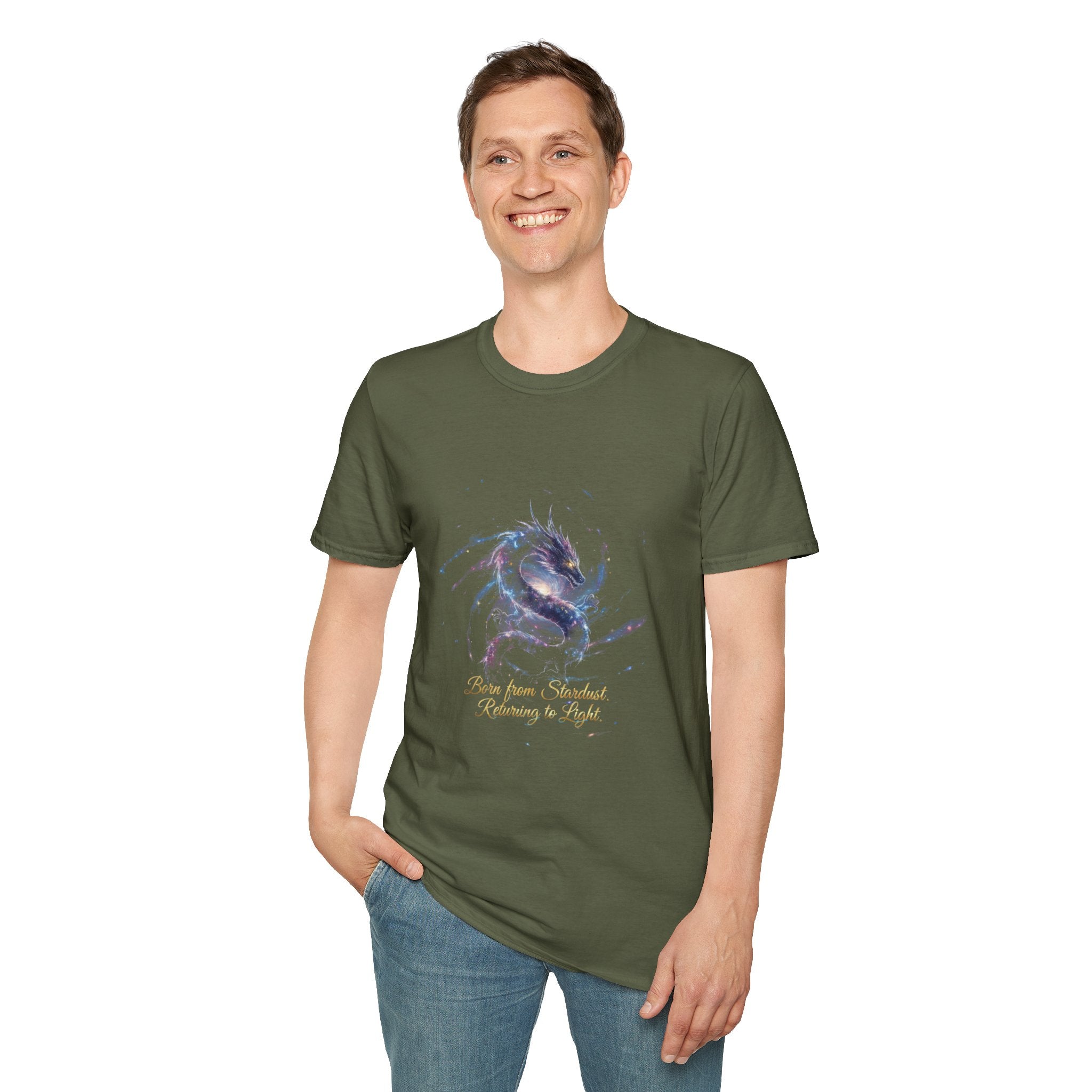 Men's Graphic T-Shirt — Watercolor Dragon with Inspirational Script