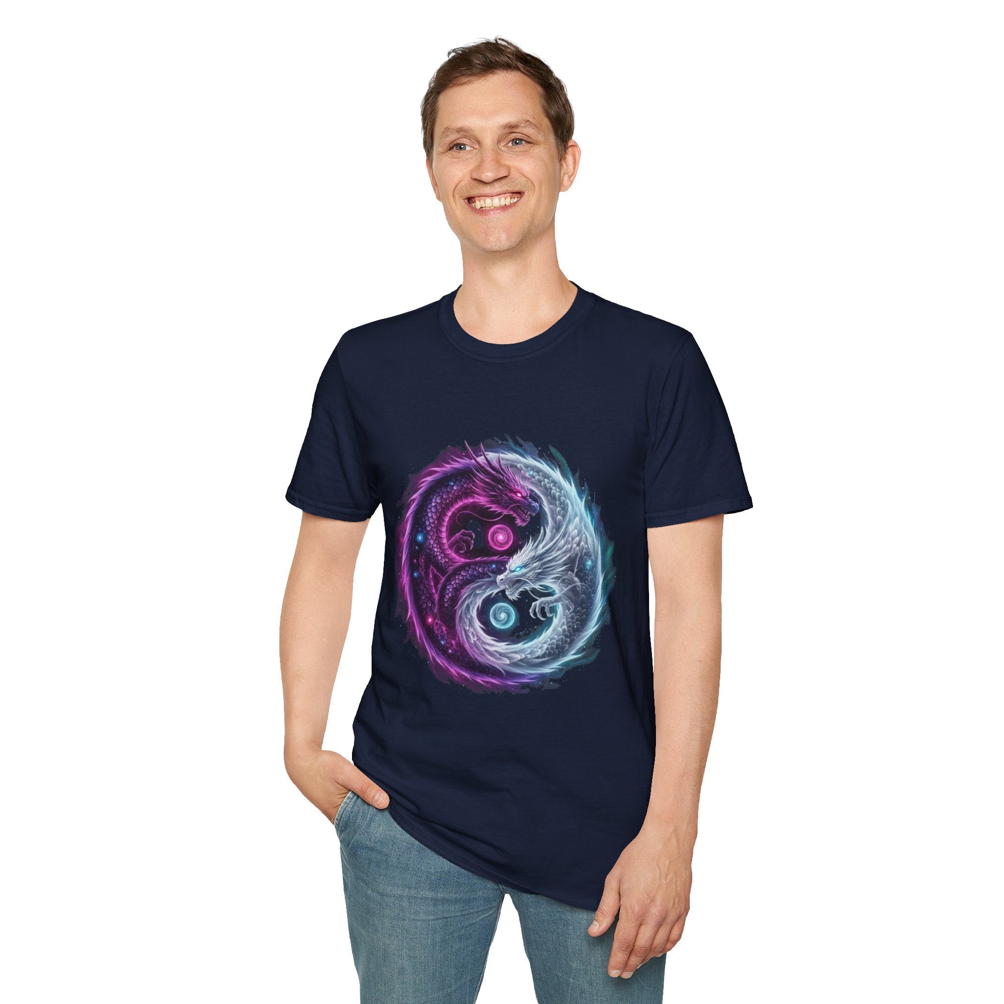 Yin Yang Dragon T-Shirt — Cosmic Fantasy Graphic Tee for Men