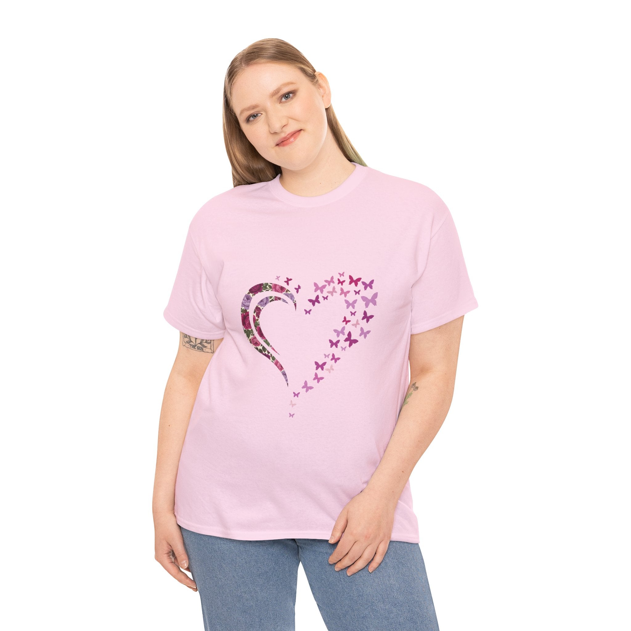 Butterfly Heart Tee — Women's Floral Heart Graphic T-Shirt