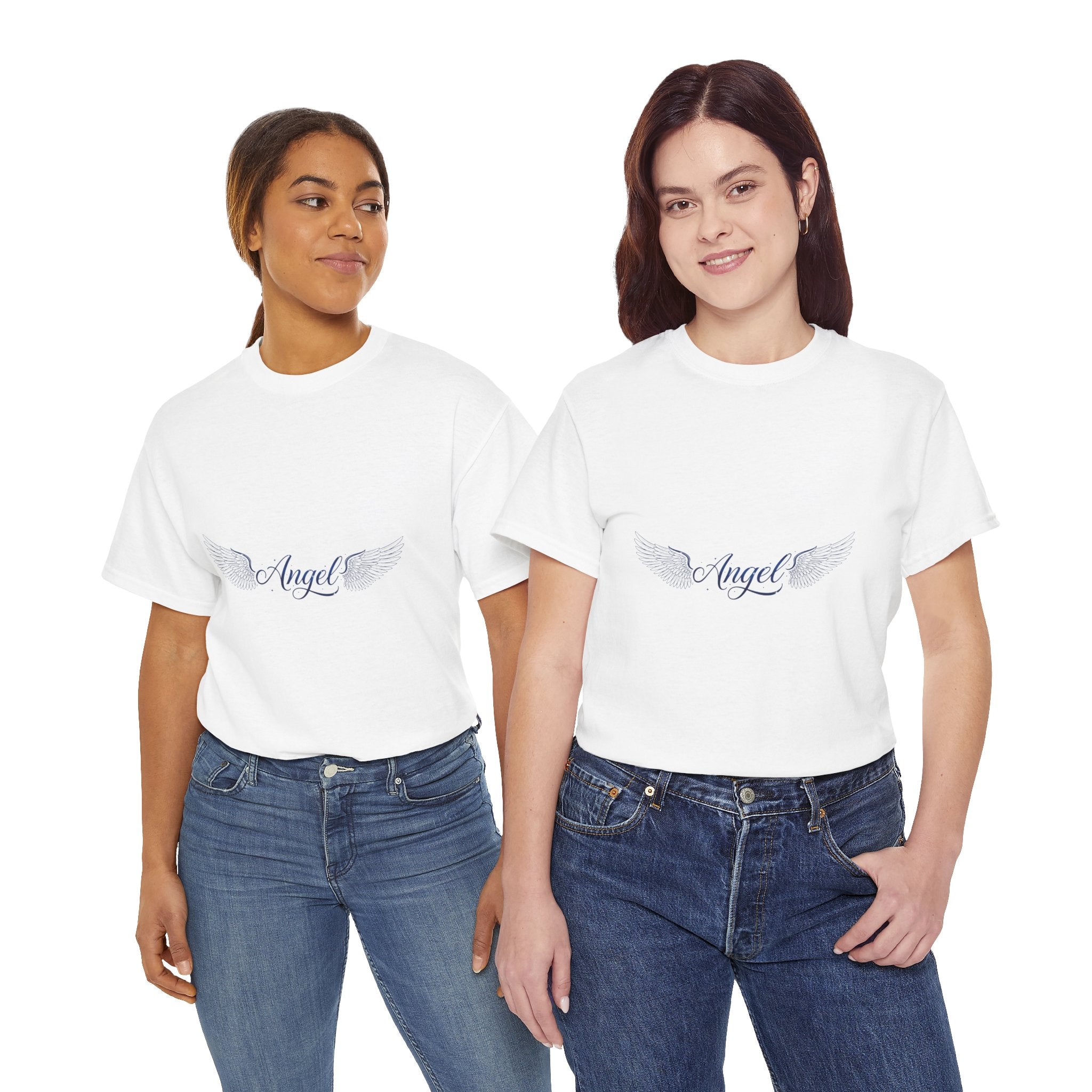 Angel Wings Tee | Vintage-Inspired Minimal Script Graphic | Women's DTG T-Shirt