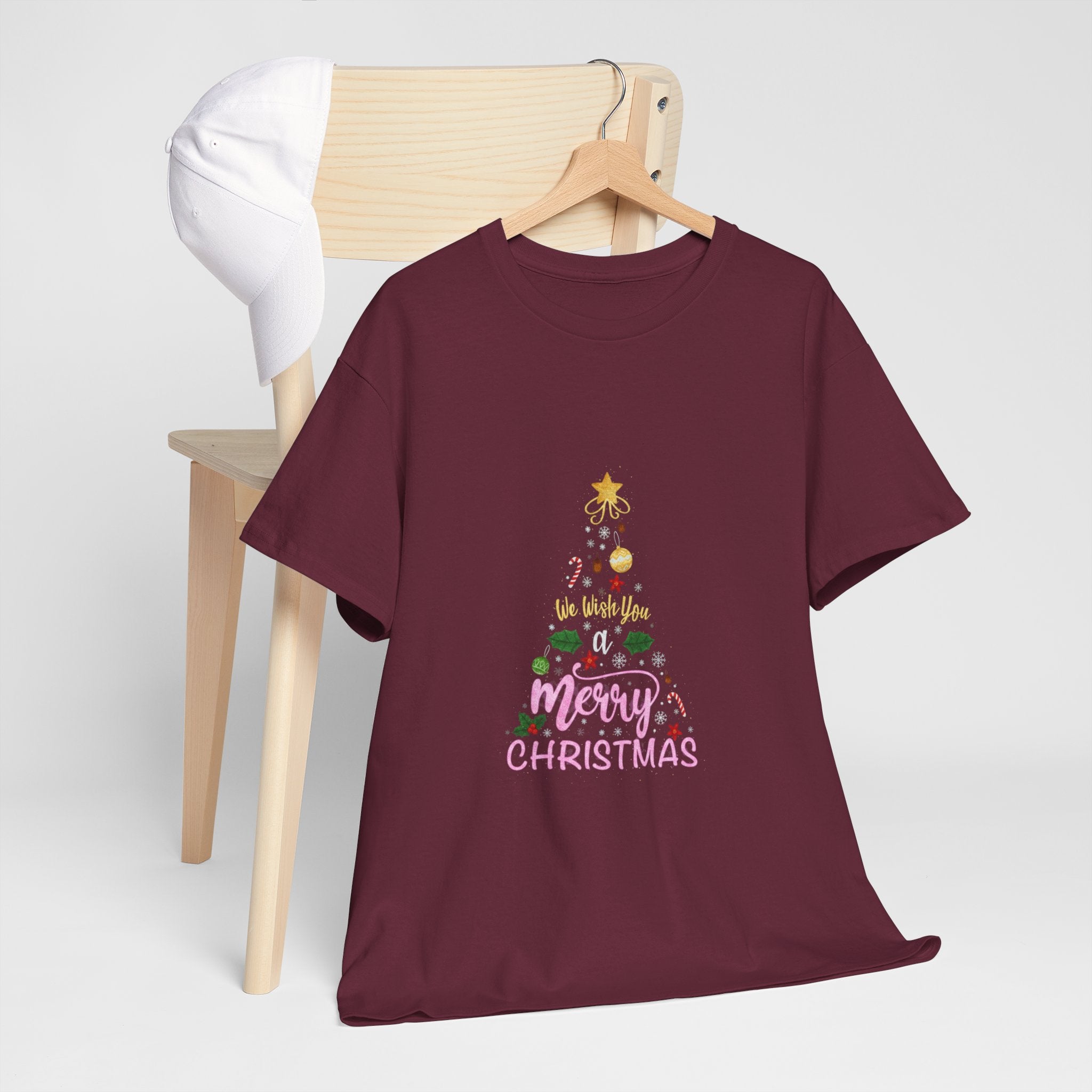 Merry Christmas Tree Graphic Tee | Festive Ornament Holiday Shirt | Unisex DTG