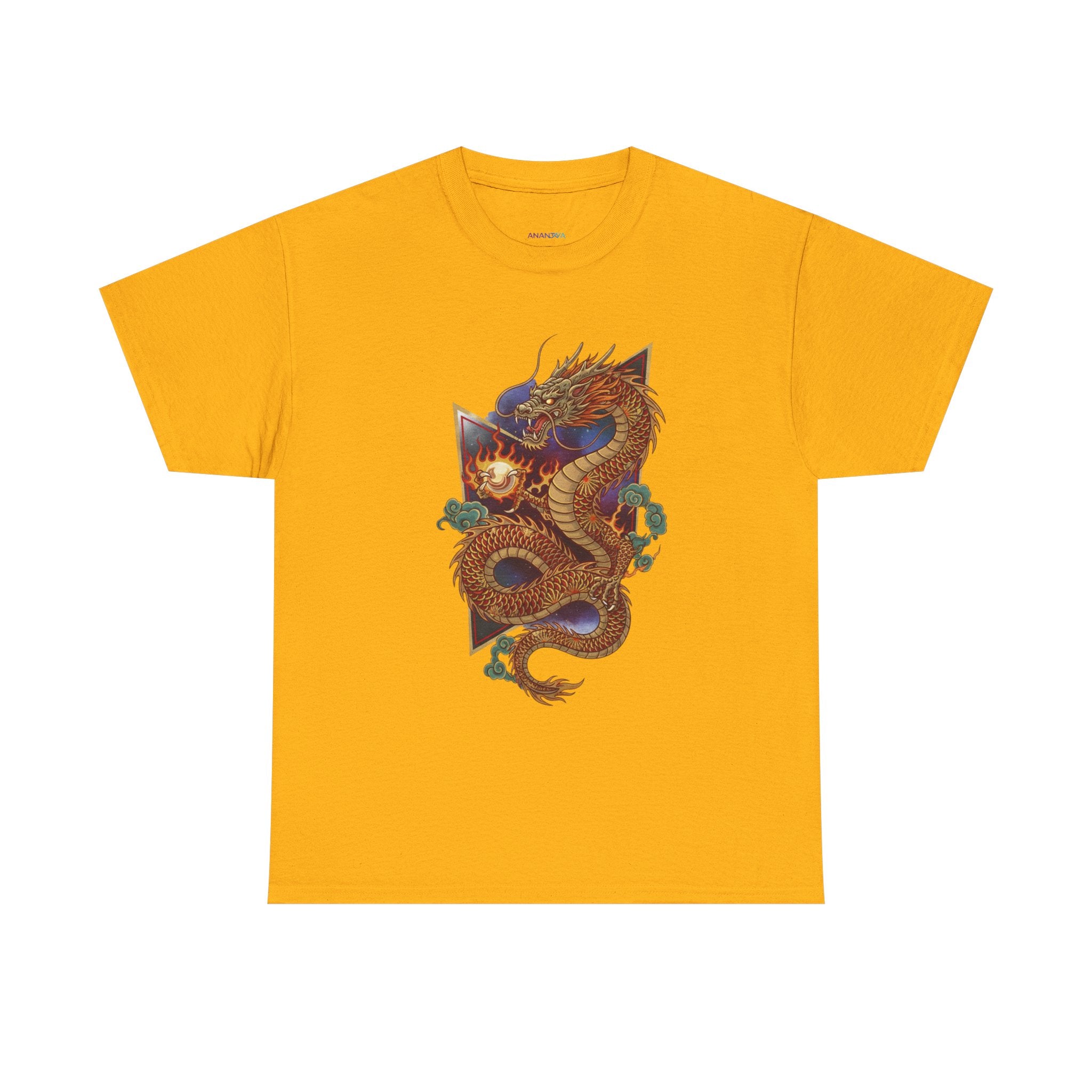 Dragon Graphic Men's T-Shirt — DTG Printed Vintage Gold Oriental Cotton Tee
