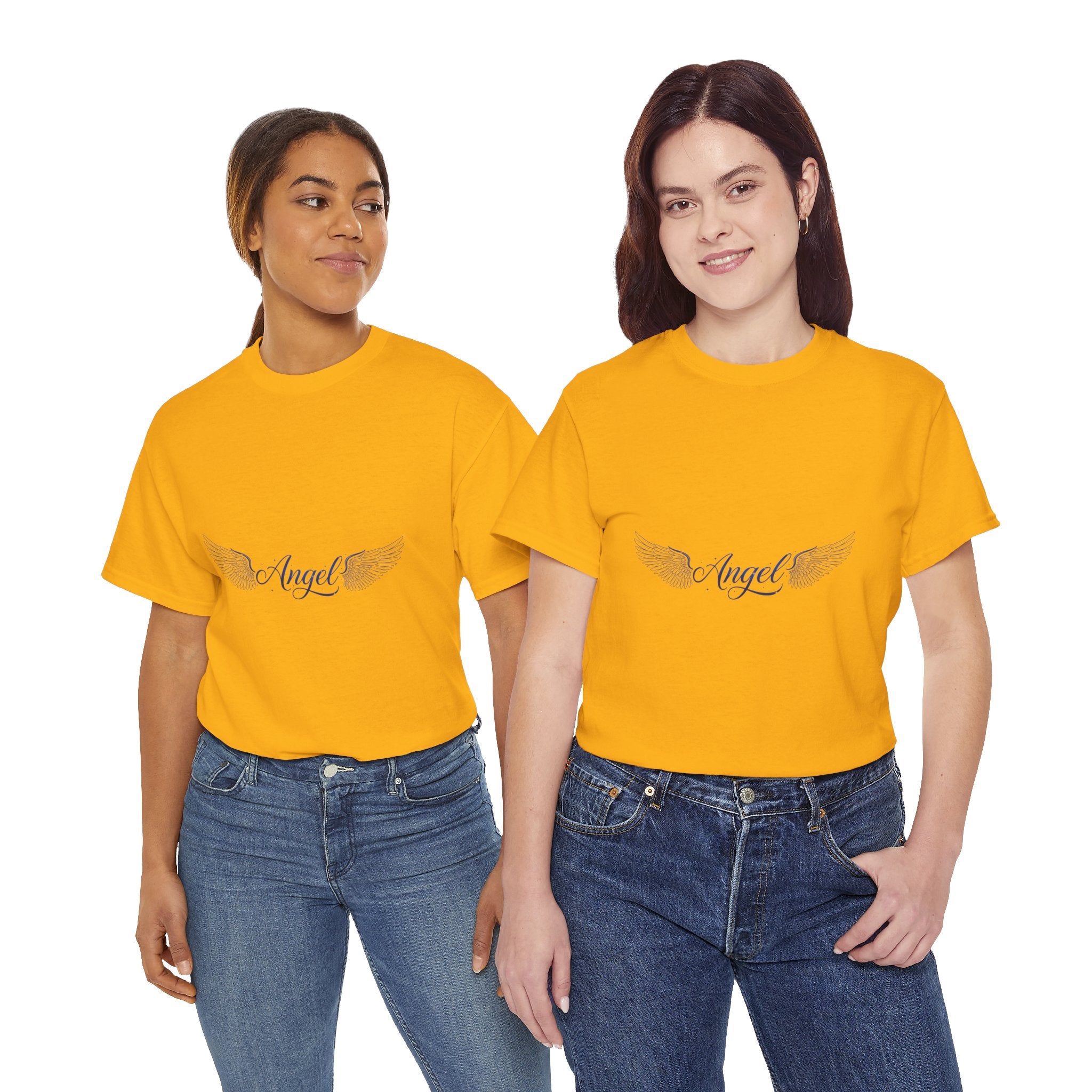 Angel Wings Tee | Vintage-Inspired Minimal Script Graphic | Women's DTG T-Shirt