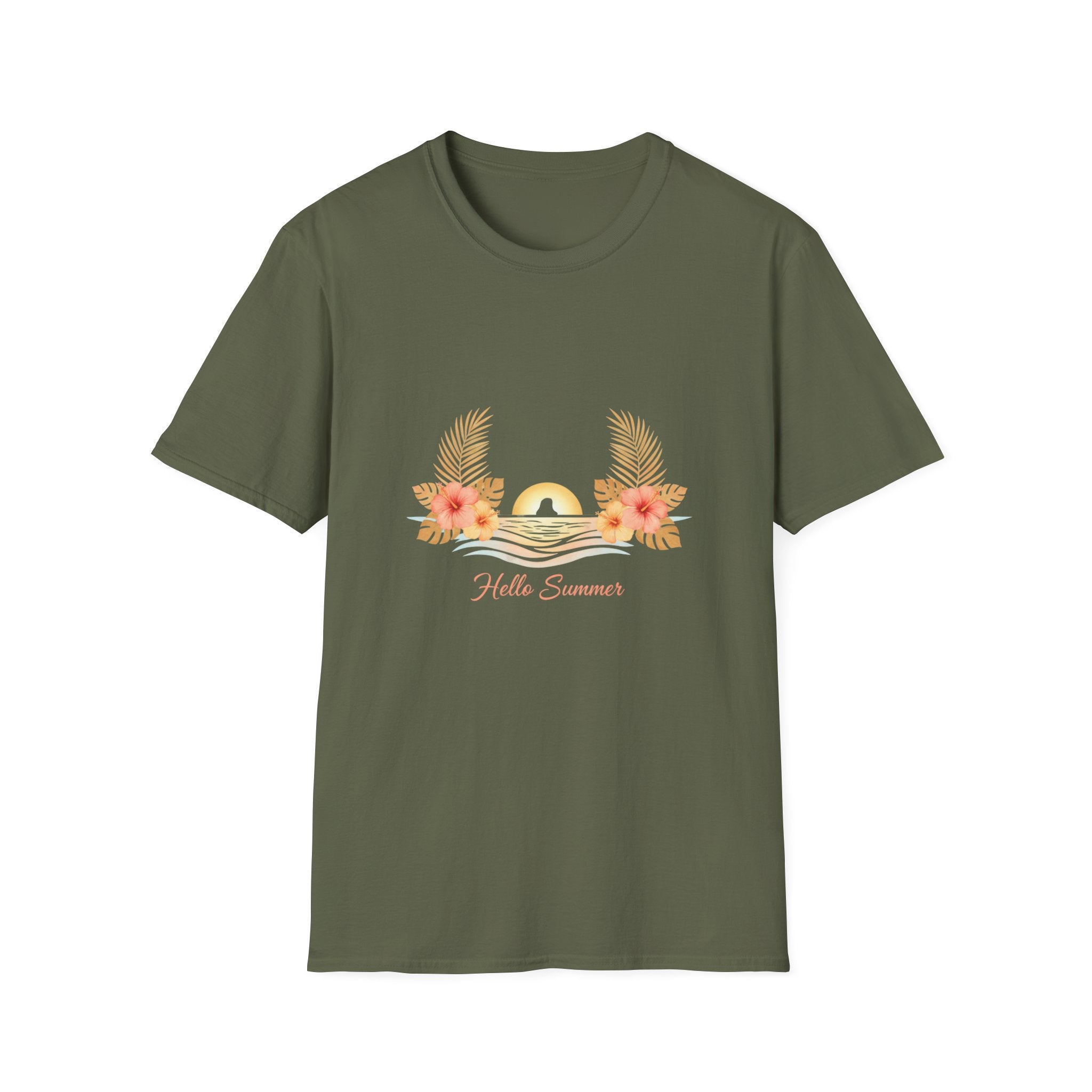 'Hello Summer' Floral Sunset T-Shirt — Beach Graphic Tee