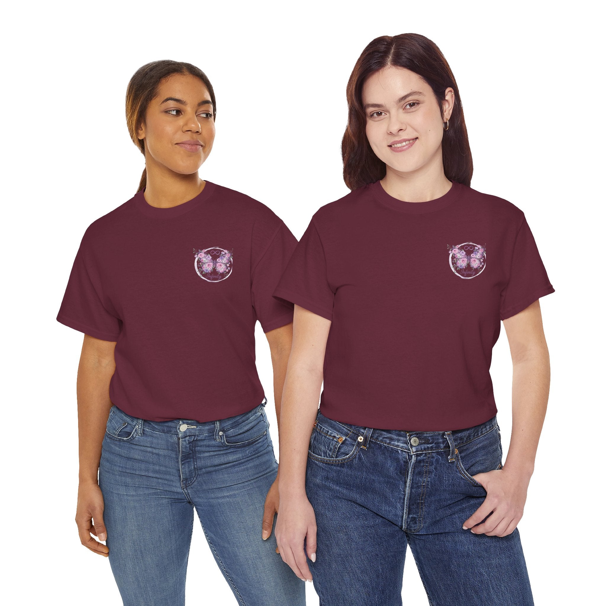Butterfly Heart Tee — Women's Floral Chest Graphic T-Shirt