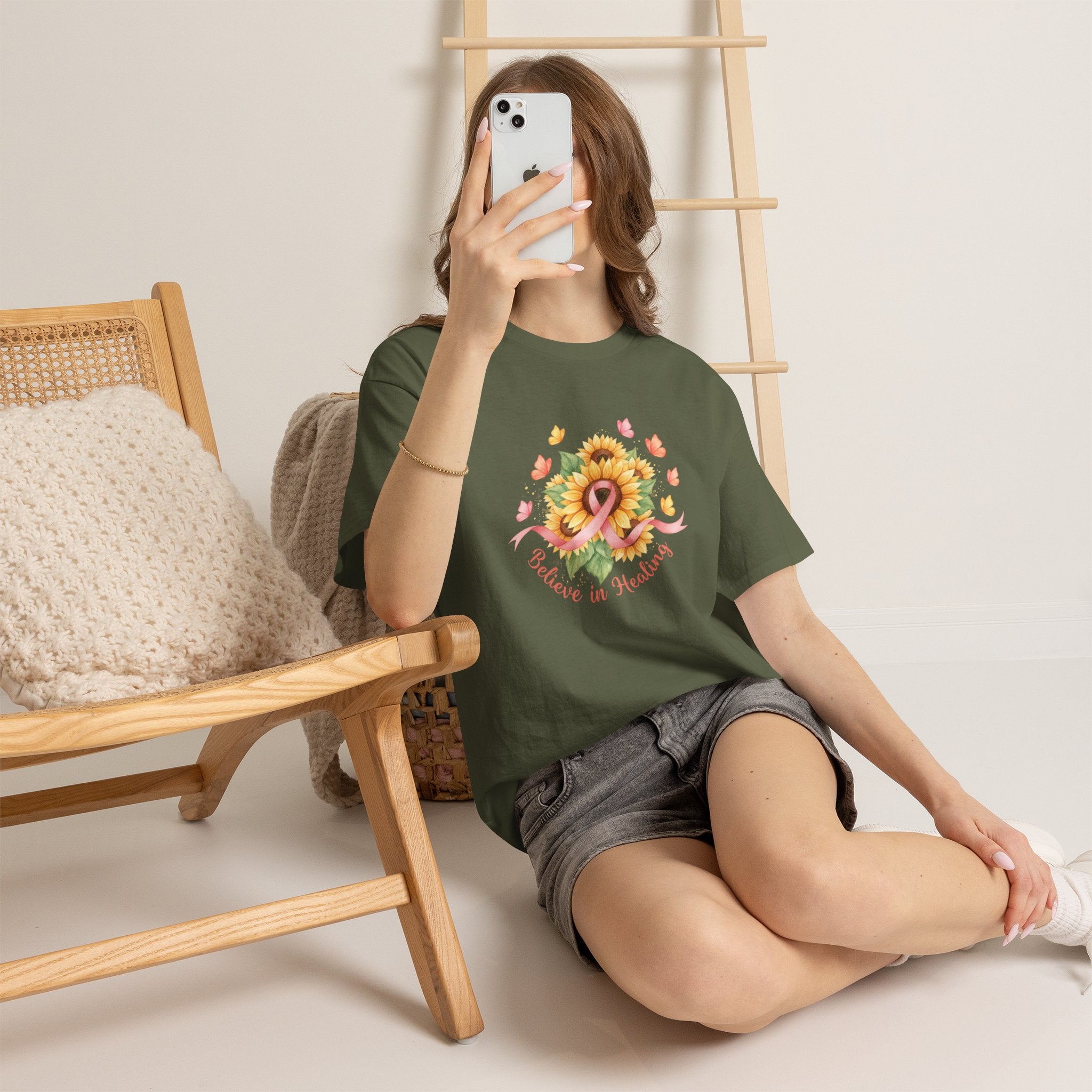 "Believe in Healing" Sunflower Graphic Tee — Women's T-Shirt