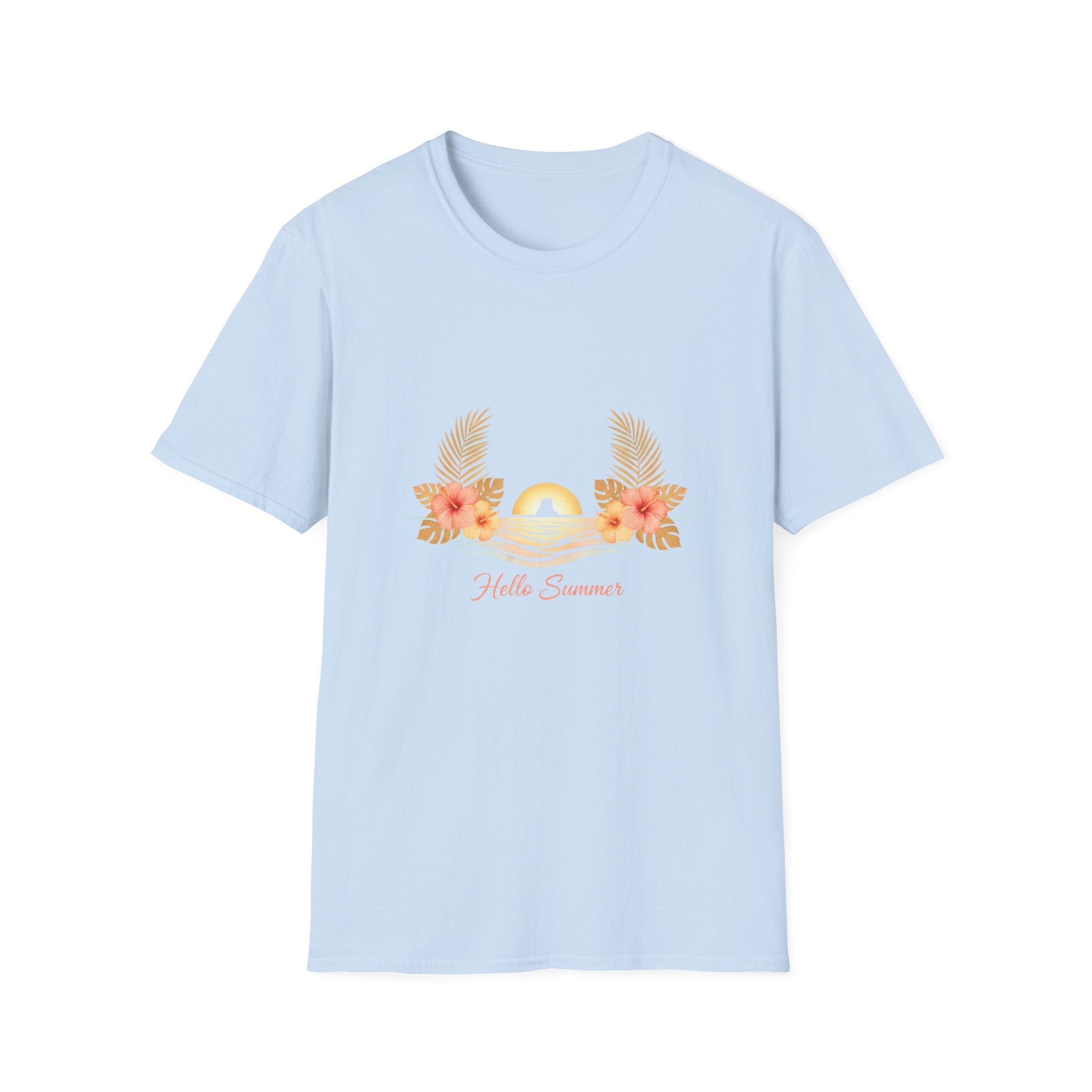 'Hello Summer' Floral Sunset T-Shirt — Beach Graphic Tee