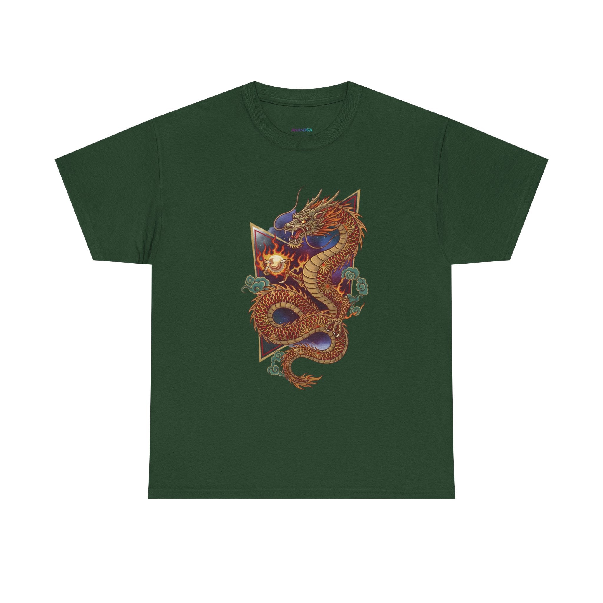 Dragon Graphic Men's T-Shirt — DTG Printed Vintage Gold Oriental Cotton Tee