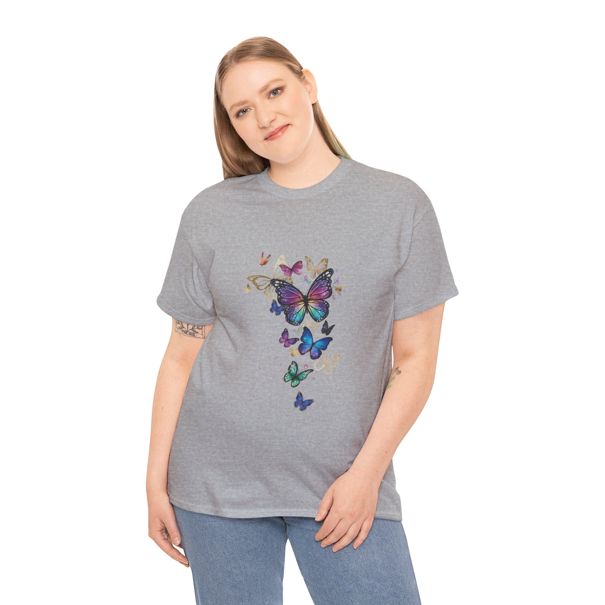 Butterfly Cascade Women's Graphic T-Shirt — DTG Floral Flutter Print