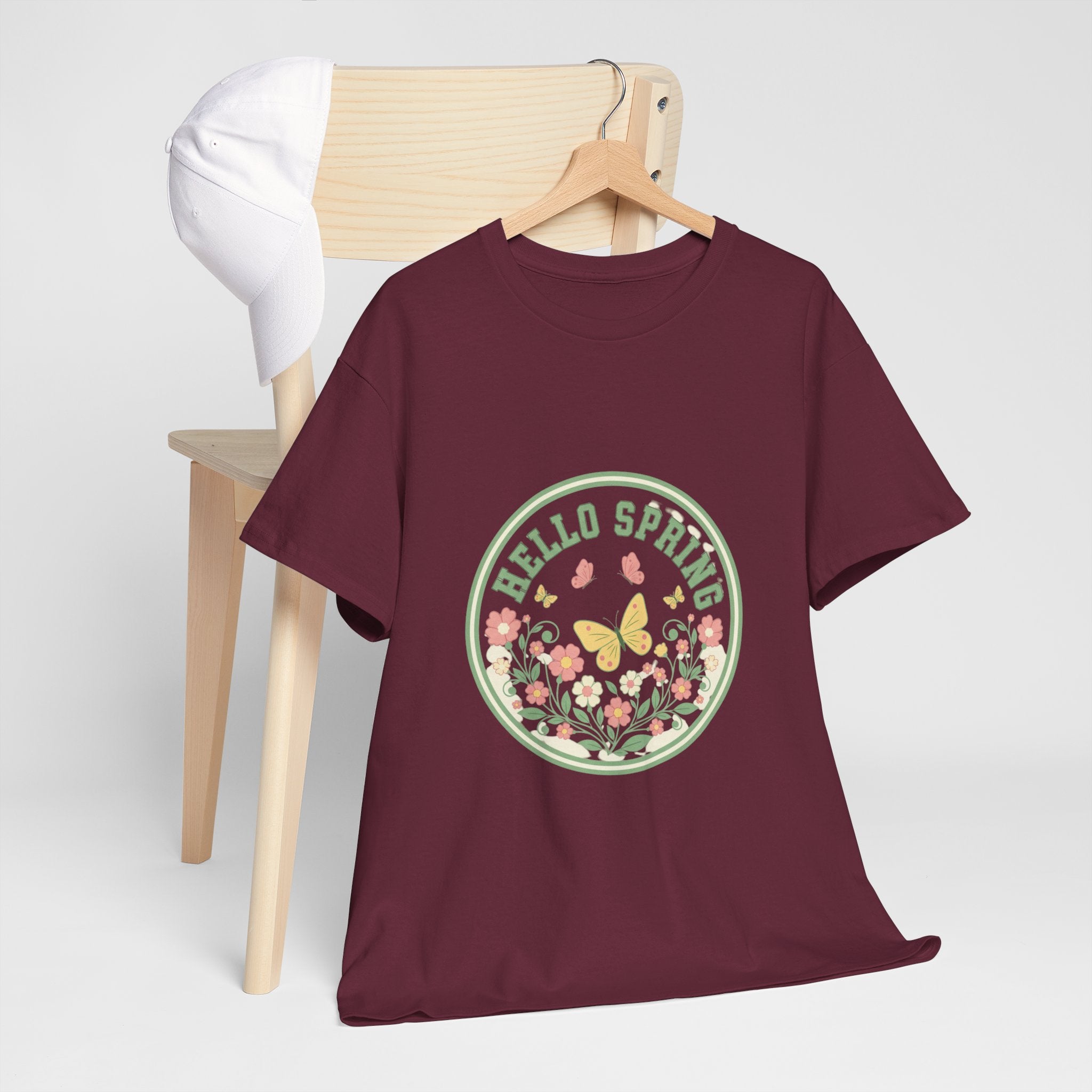 Hello Spring Women's Heavy Cotton Tee - Floral Design for Spring Celebrations
