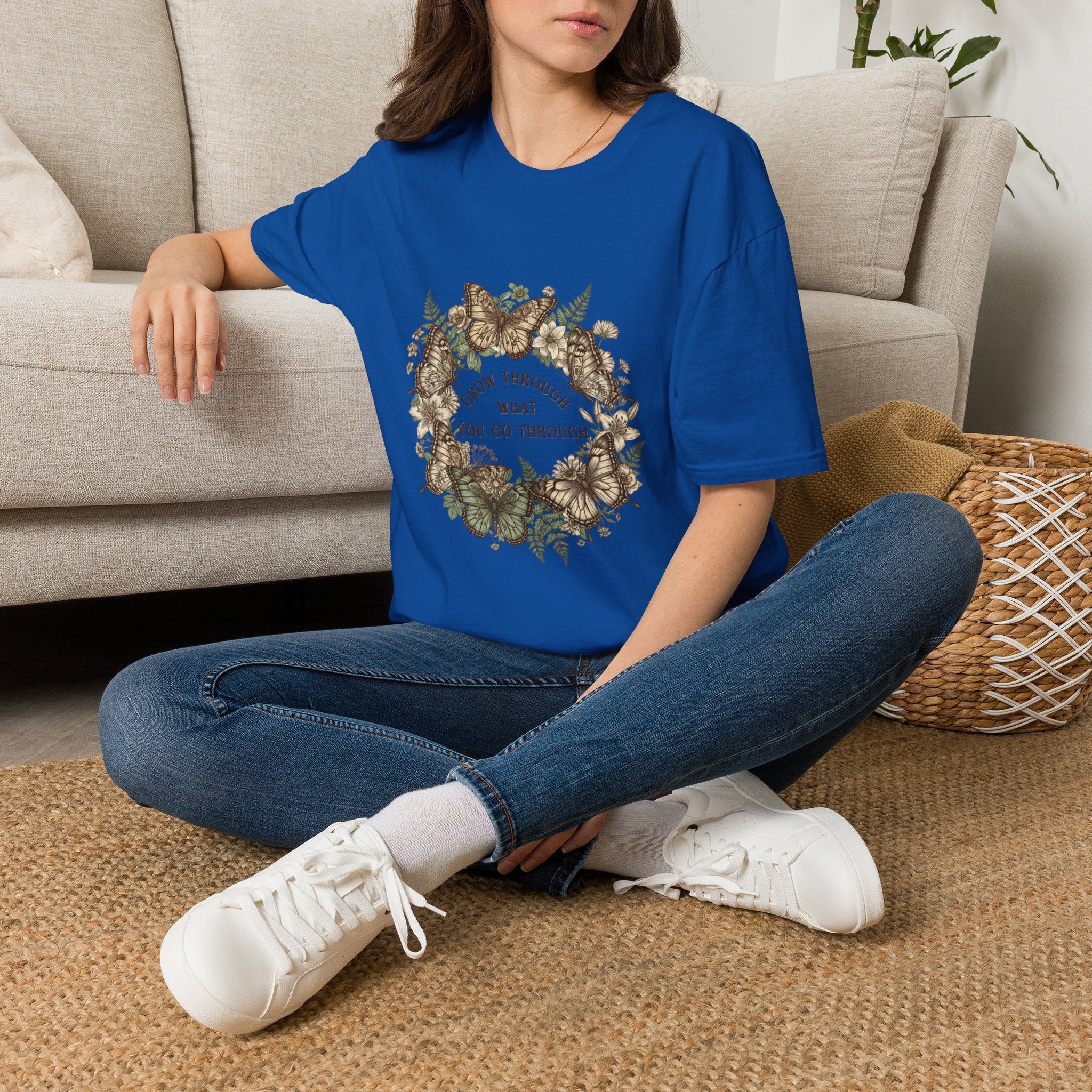 Grow Through What You Go Through Women's T-Shirt — Floral Butterfly Graphic Tee