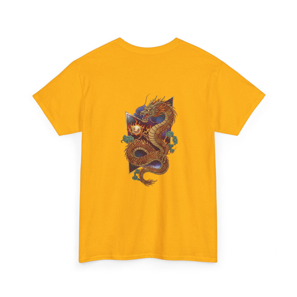 Golden Dragon Back Print Men's T-Shirt — DTG Printed Vintage Oriental Cotton Tee