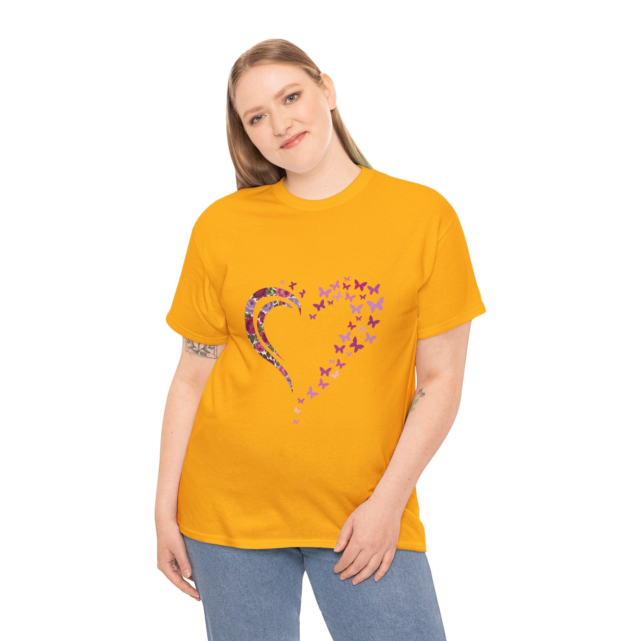 Butterfly Heart Tee — Women's Floral Heart Graphic T-Shirt