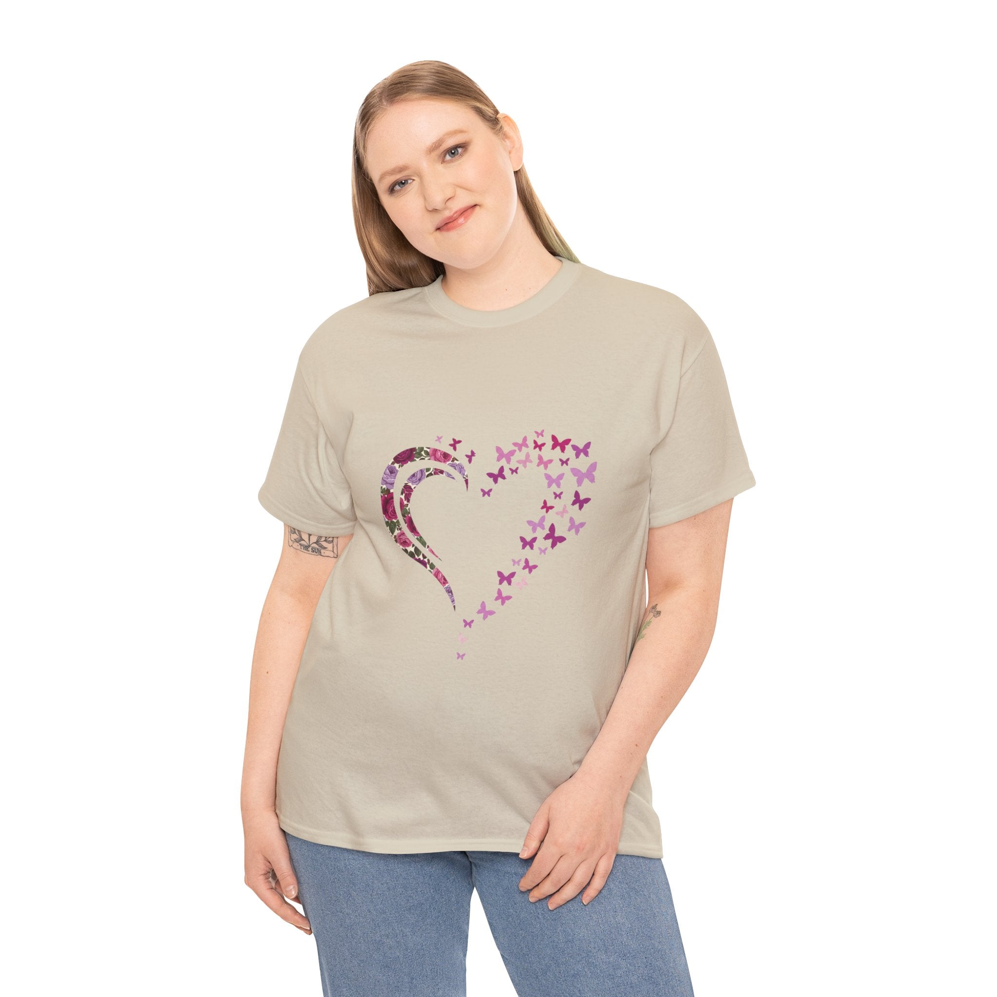 Butterfly Heart Tee — Women's Floral Heart Graphic T-Shirt