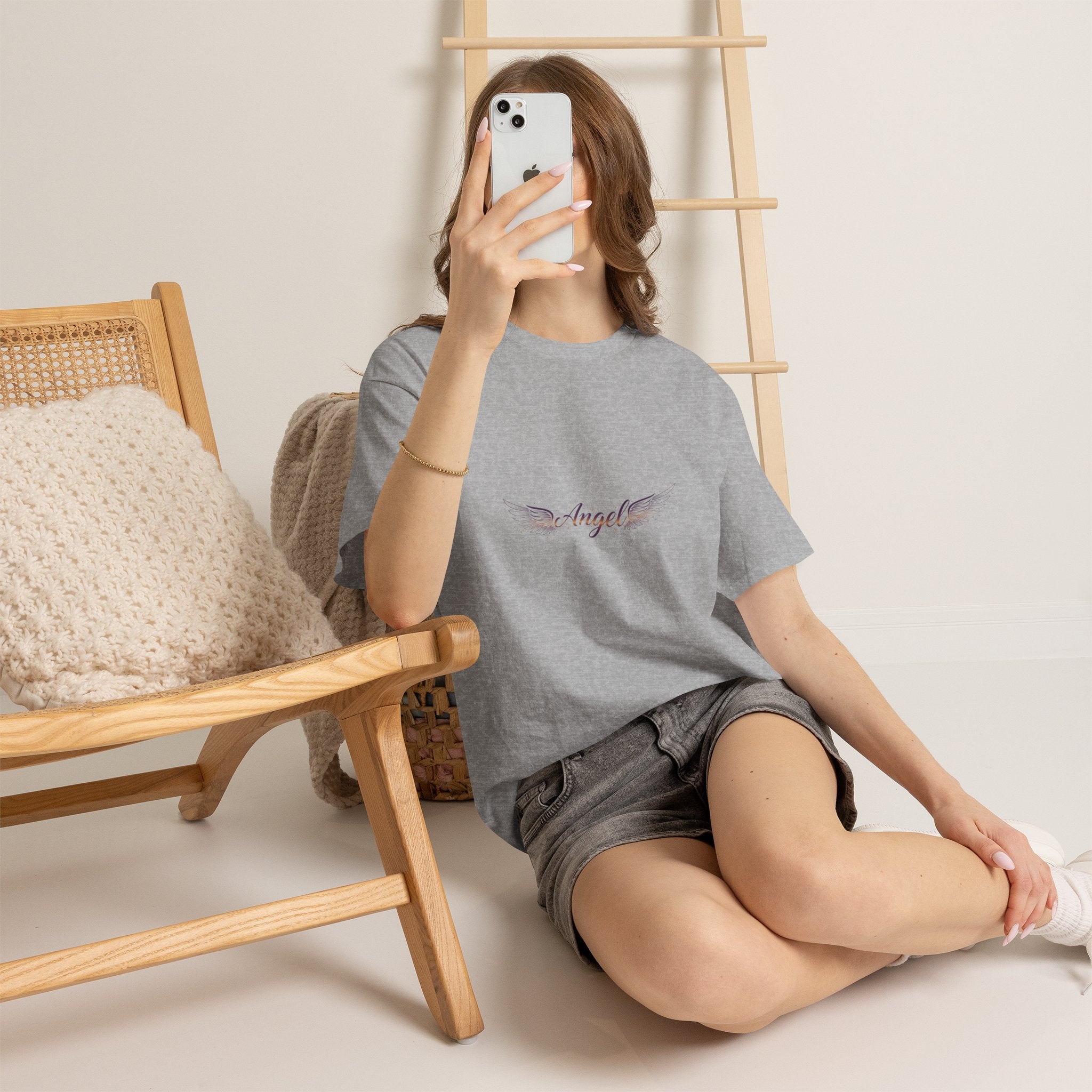 Angel Wings Graphic Tee | Minimal "Angel" Chest Print | Women's DTG T-Shirt