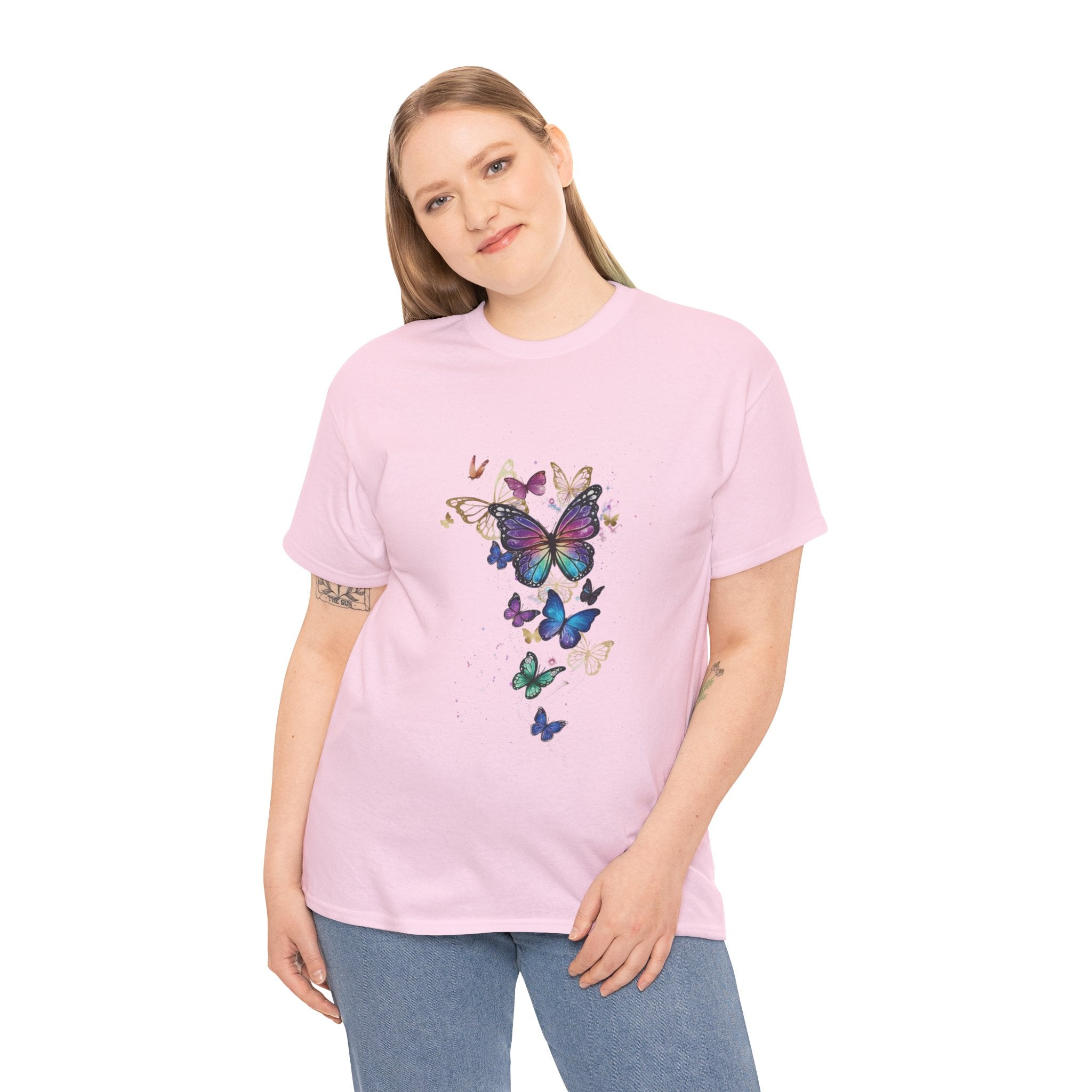 Butterfly Cascade Women's Graphic T-Shirt — DTG Floral Flutter Print