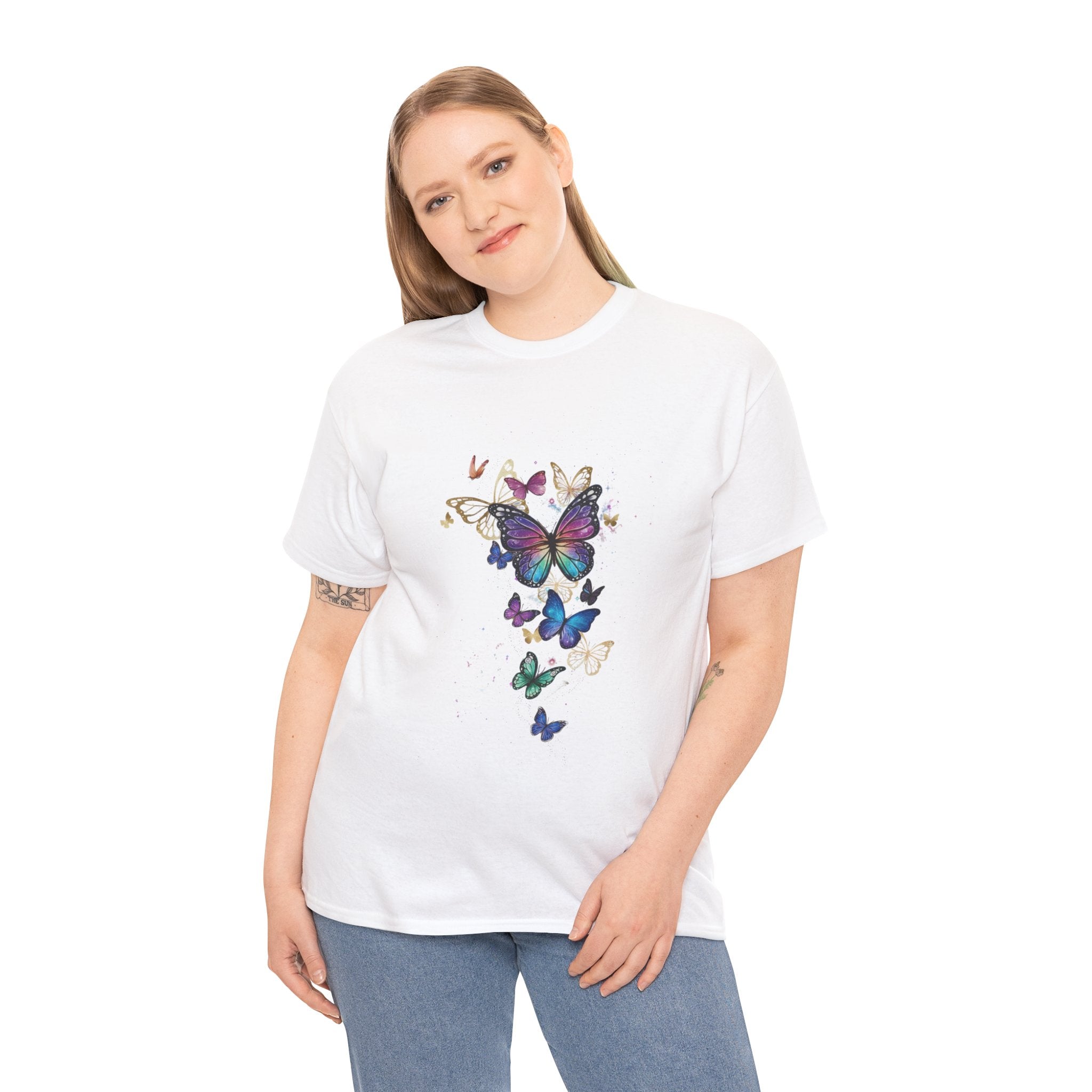 Butterfly Cascade Women's Graphic T-Shirt — DTG Floral Flutter Print