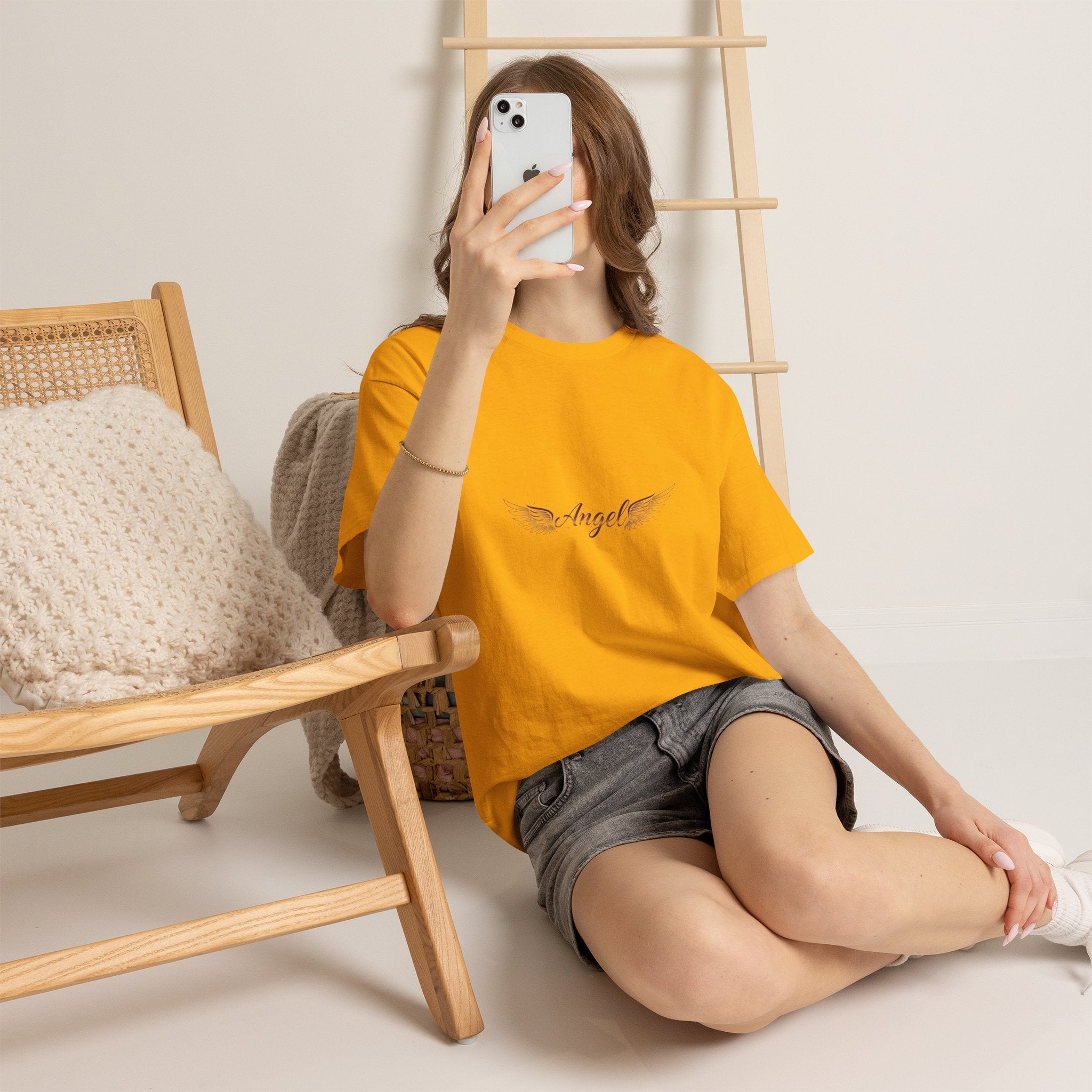 Angel Wings Graphic Tee | Minimal "Angel" Chest Print | Women's DTG T-Shirt