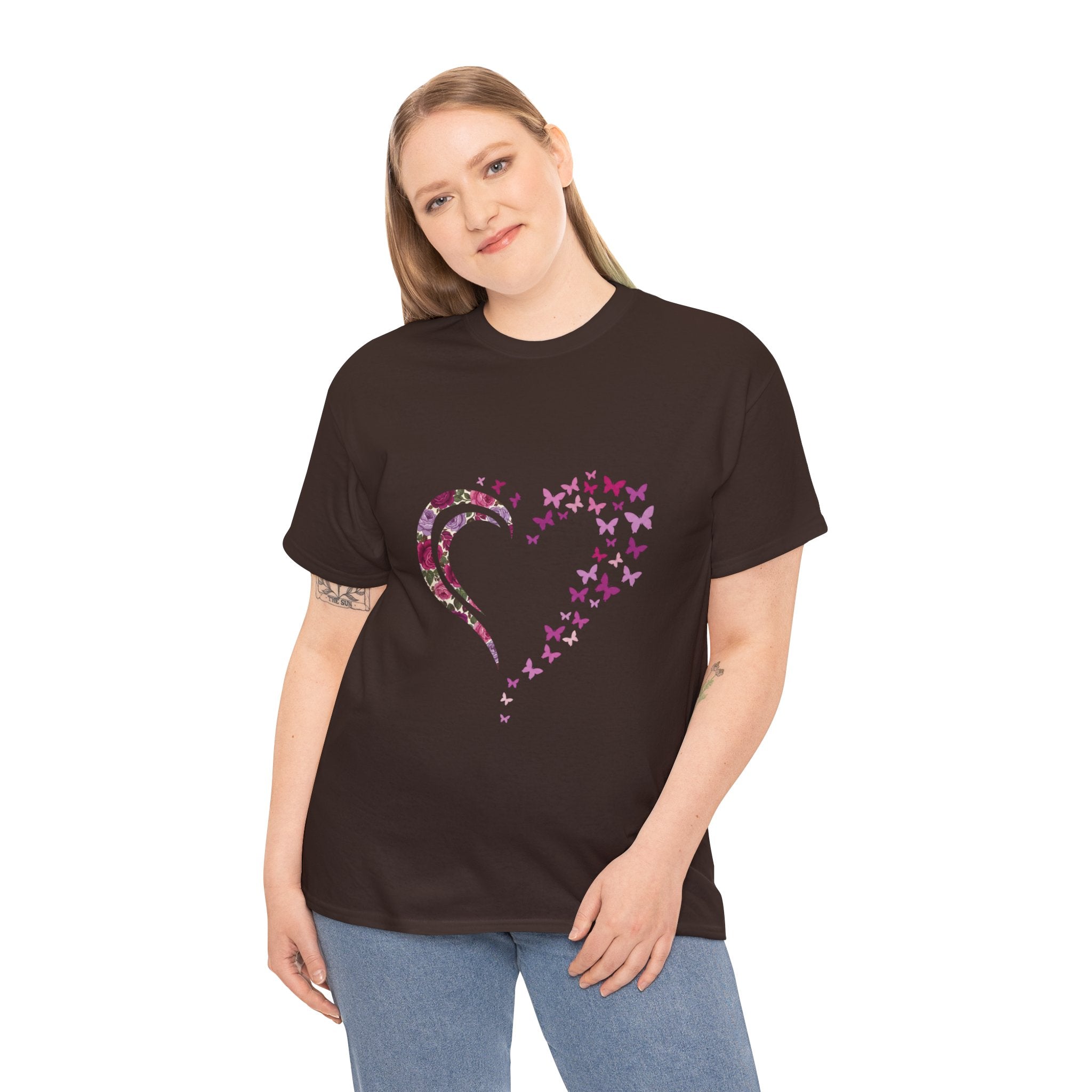Butterfly Heart Tee — Women's Floral Heart Graphic T-Shirt