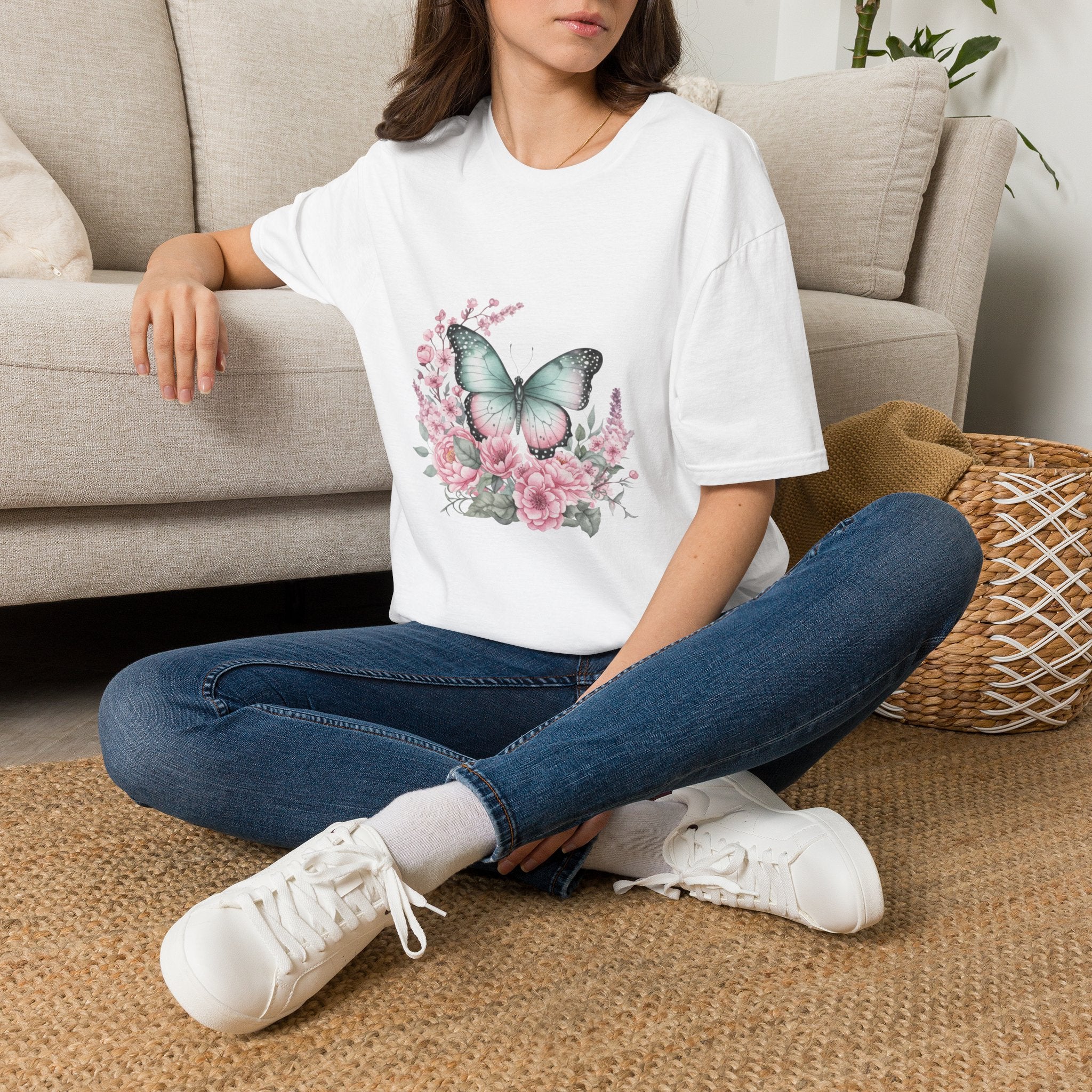 Women's Butterfly Garden T-Shirt — Mint & Blush Floral Tee
