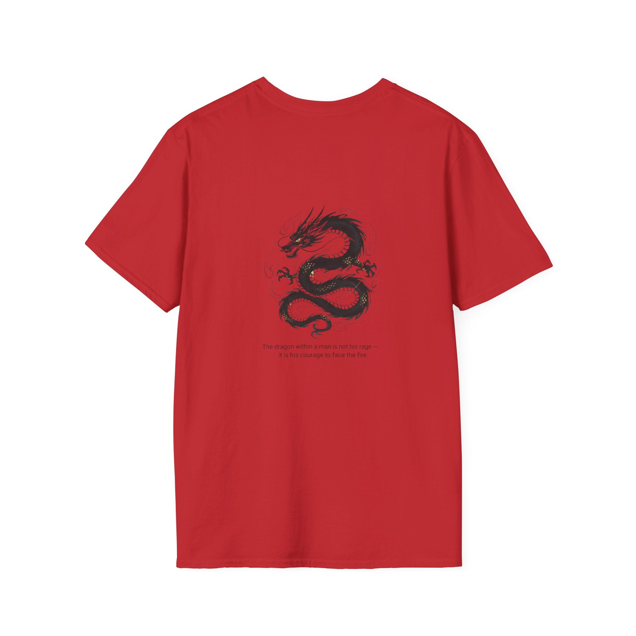 Men's Graphic Tee — Black Ink Asian Dragon Illustration with Chest Emblem