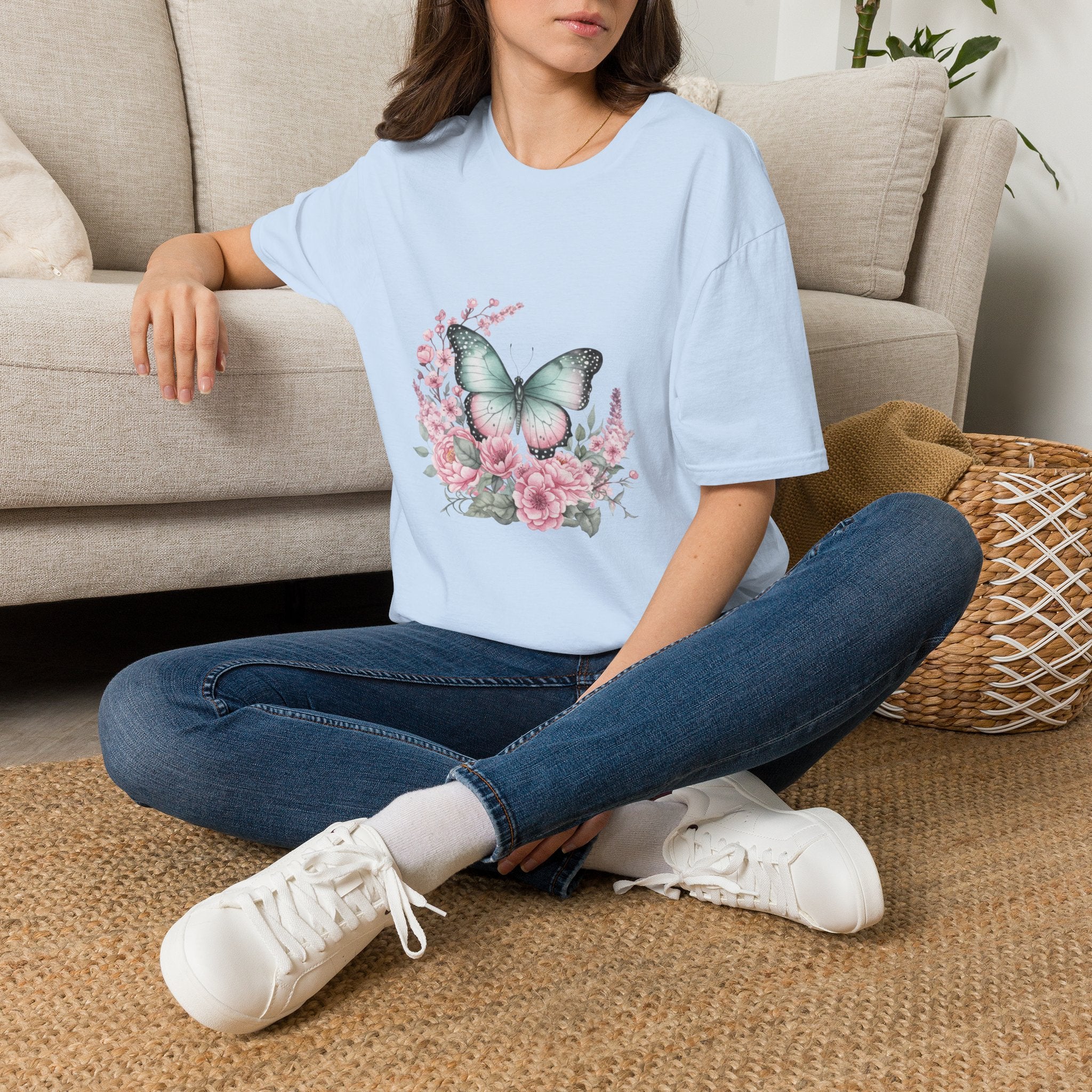 Women's Butterfly Garden T-Shirt — Mint & Blush Floral Tee