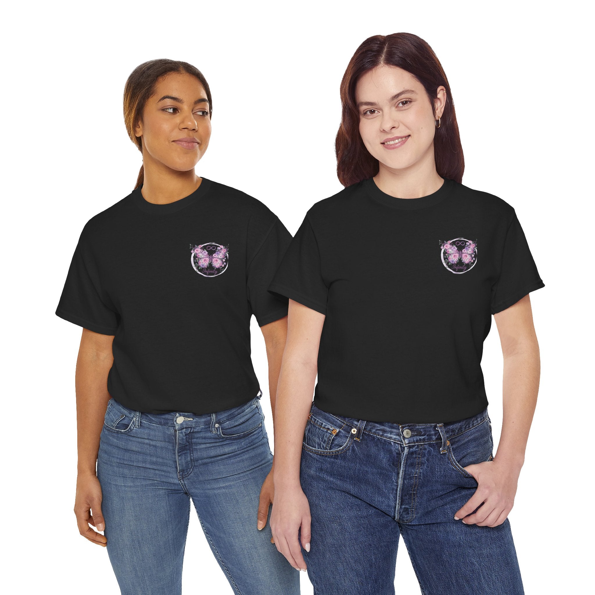 Butterfly Heart Tee — Women's Floral Chest Graphic T-Shirt
