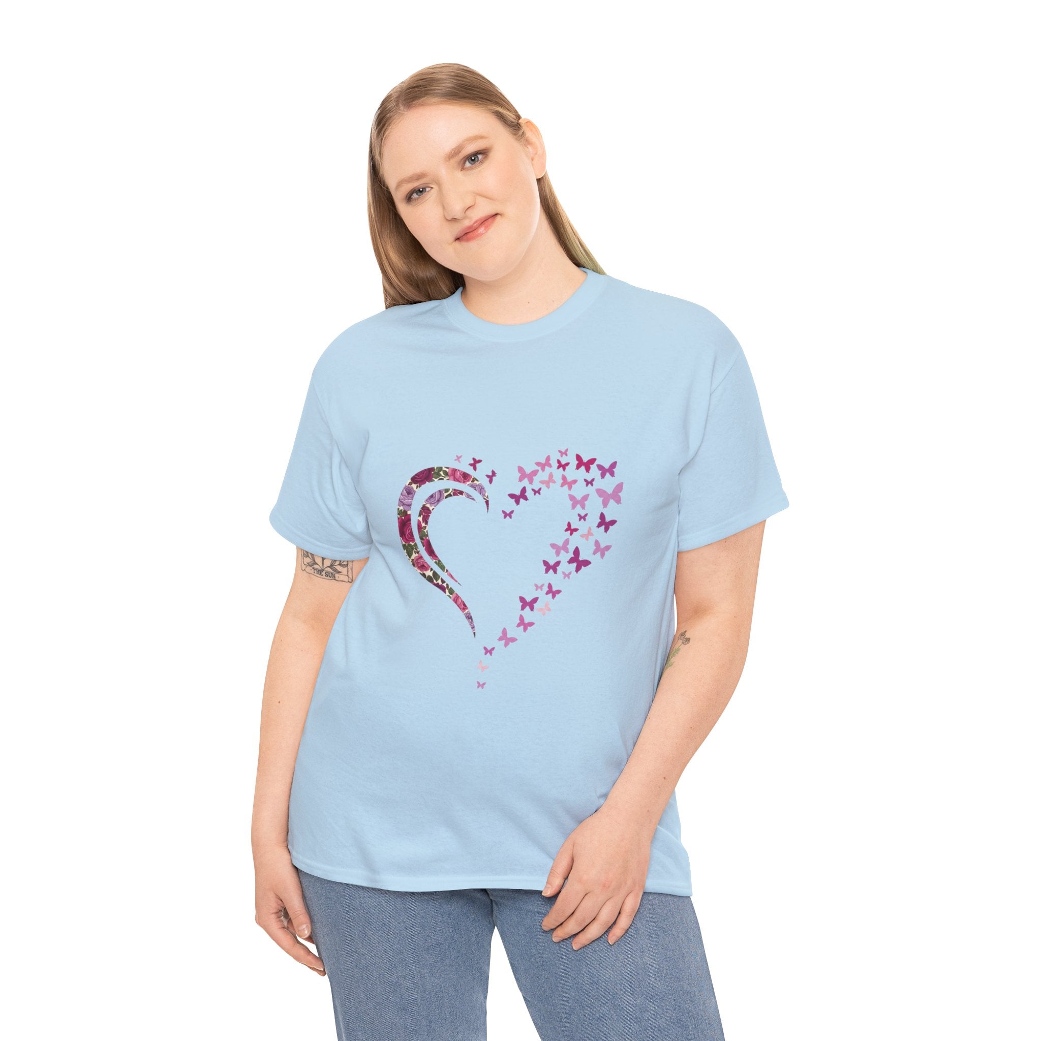 Butterfly Heart Tee — Women's Floral Heart Graphic T-Shirt