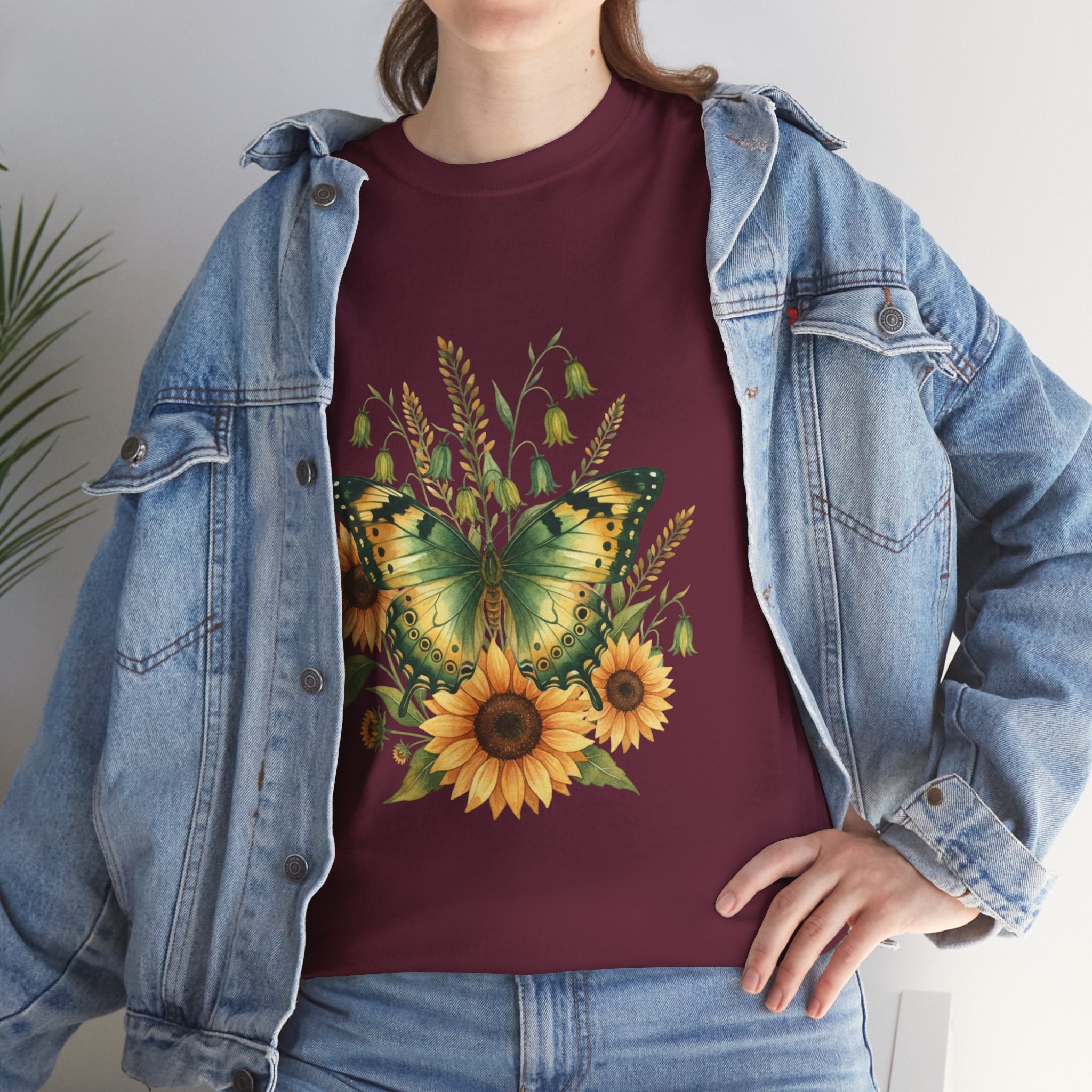 Butterfly & Sunflower Tee — Women's Nature Floral Graphic T-Shirt