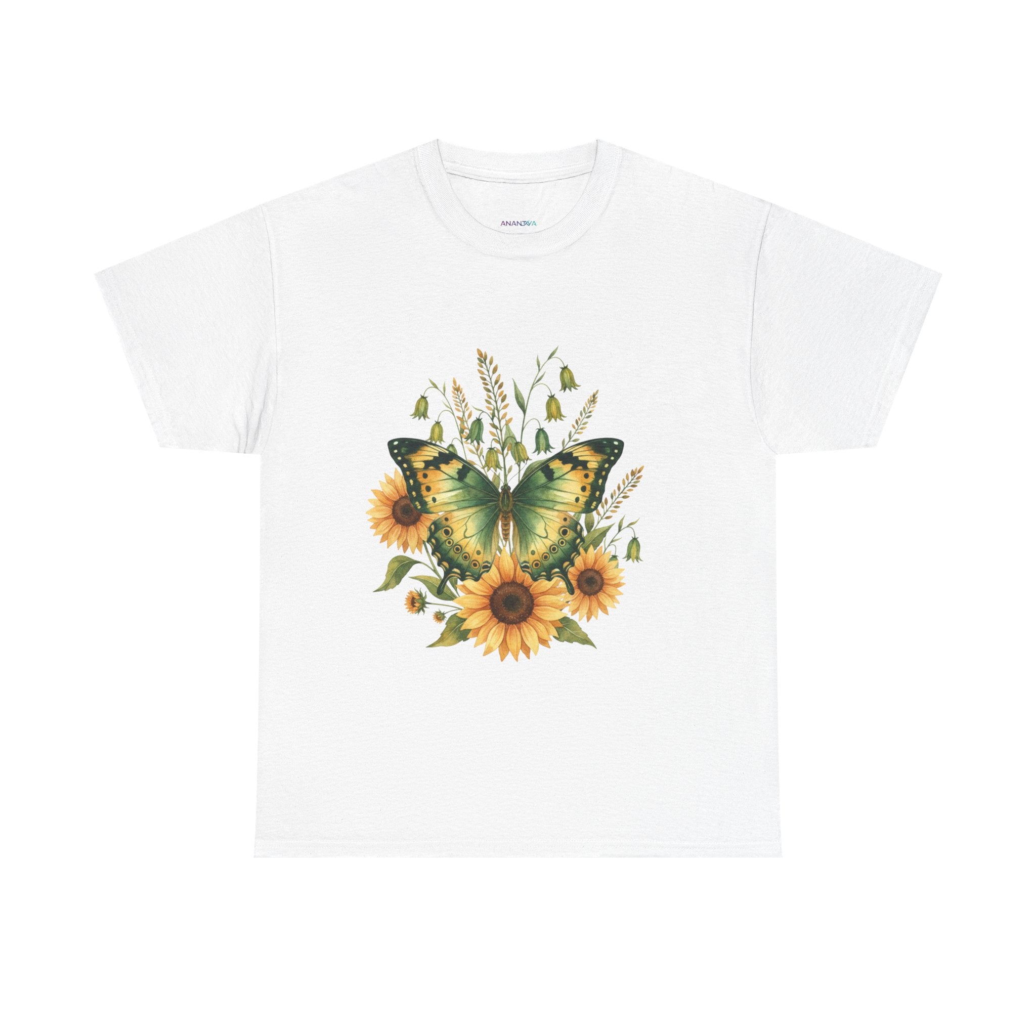 Butterfly & Sunflower Tee — Women's Nature Floral Graphic T-Shirt